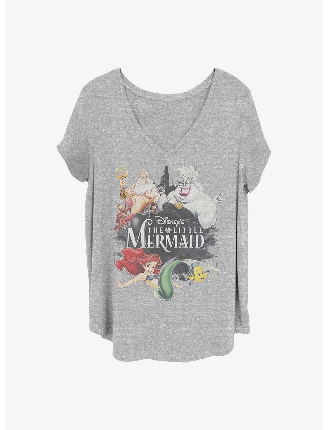 Disney The Little Mermaid Watercolor Poster Girls T-Shirt Plus Size, HEATHER GR, hi-res