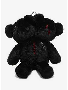 Black Double-Headed Teddy Bear Plush Backpack, , hi-res