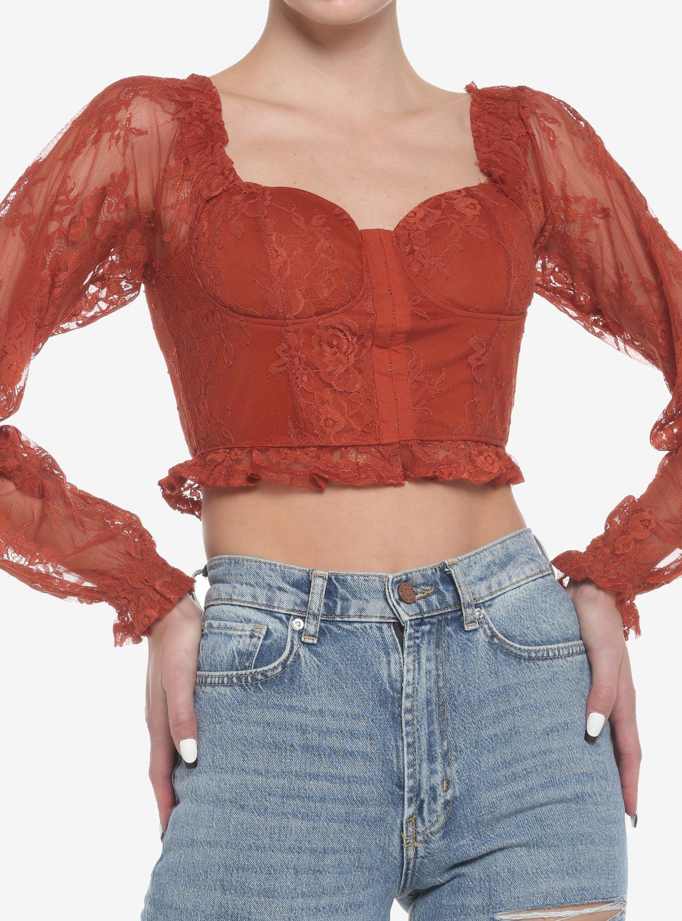  Women's Corset Long Sleeve Lace Bustier Crop Tops