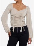 Almond Ruched Girls Peasant Top, IVORY, hi-res