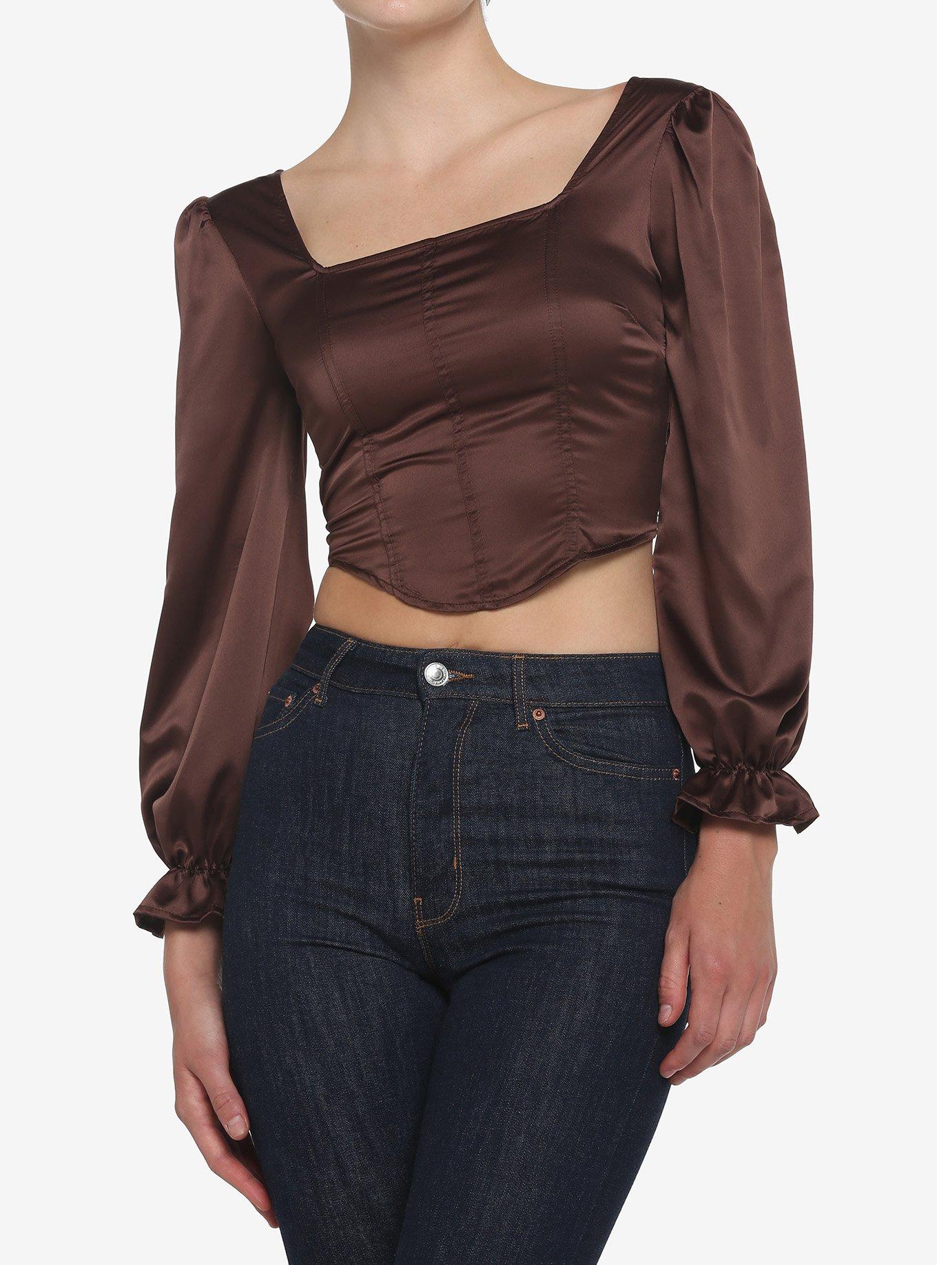 Brown Corset Girls Crop LongSleeve Top Hot Topic