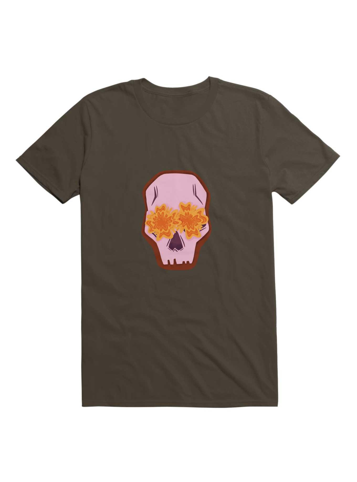 Flowers Skull T-Shirt, DARK CHOCOLATE, hi-res