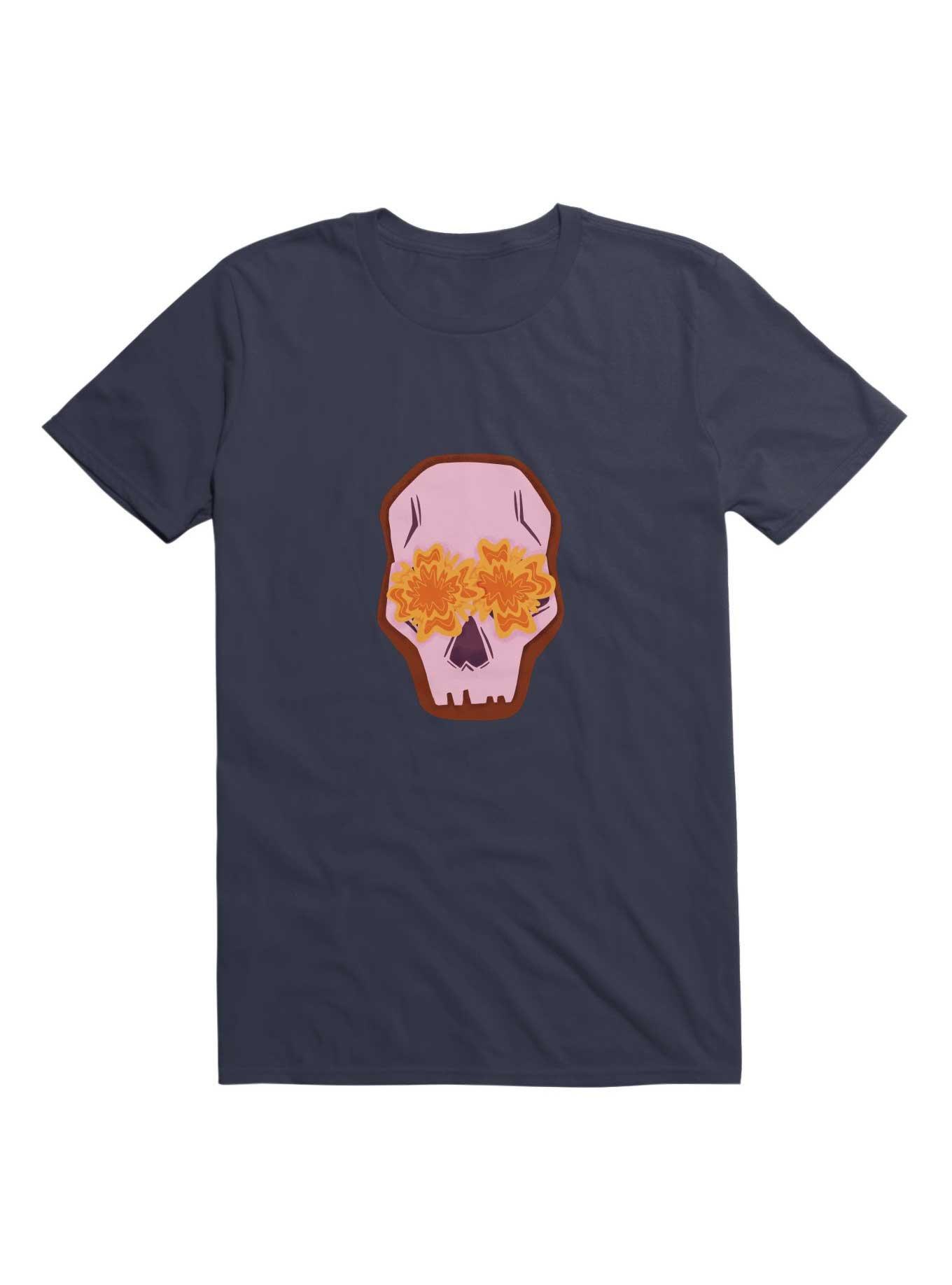 Flowers Skull T-Shirt, NAVY, hi-res