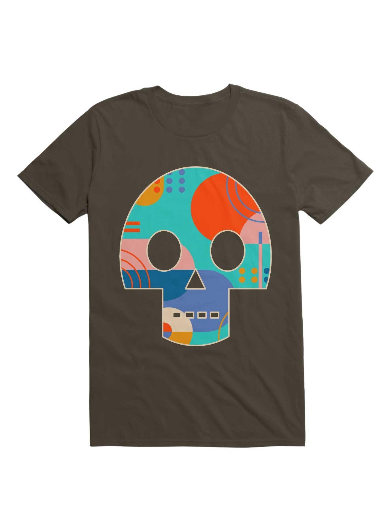 Geometric Abstract Memphis Skull T-Shirt, DARK CHOCOLATE, hi-res