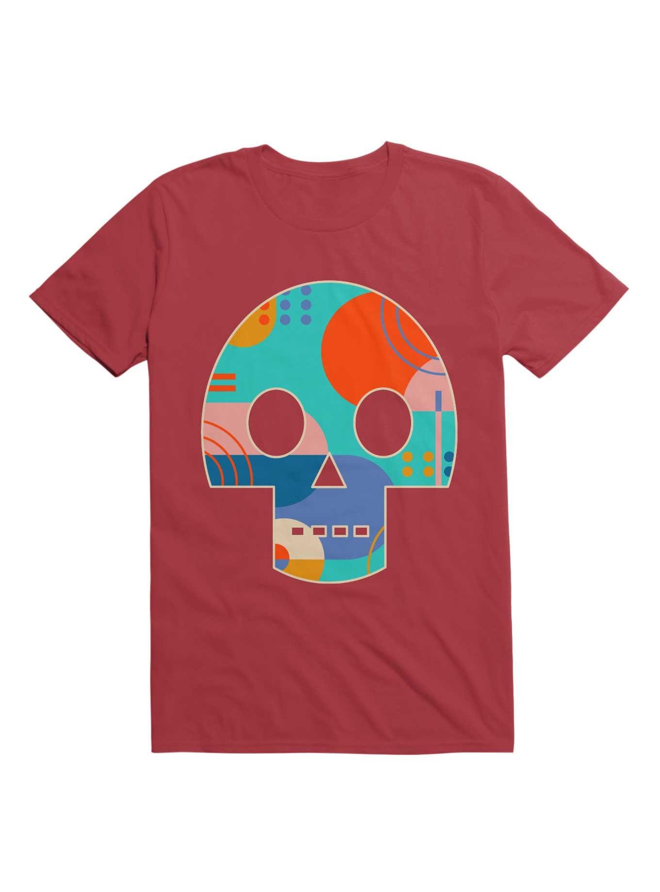 Geometric Abstract Memphis Skull T-Shirt, RED, hi-res