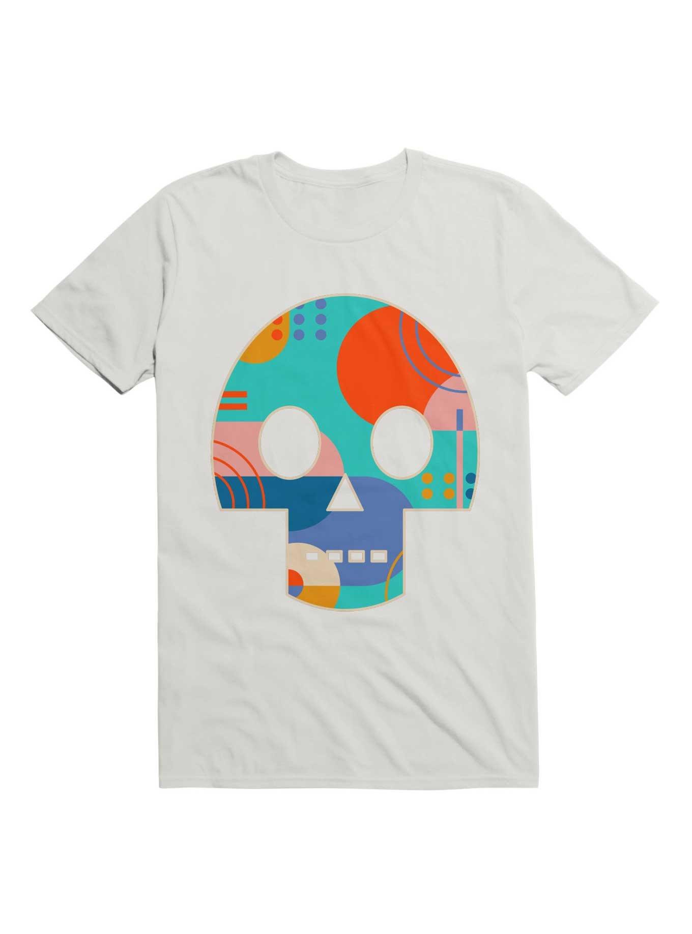 Geometric Abstract Memphis Skull T-Shirt, WHITE, hi-res