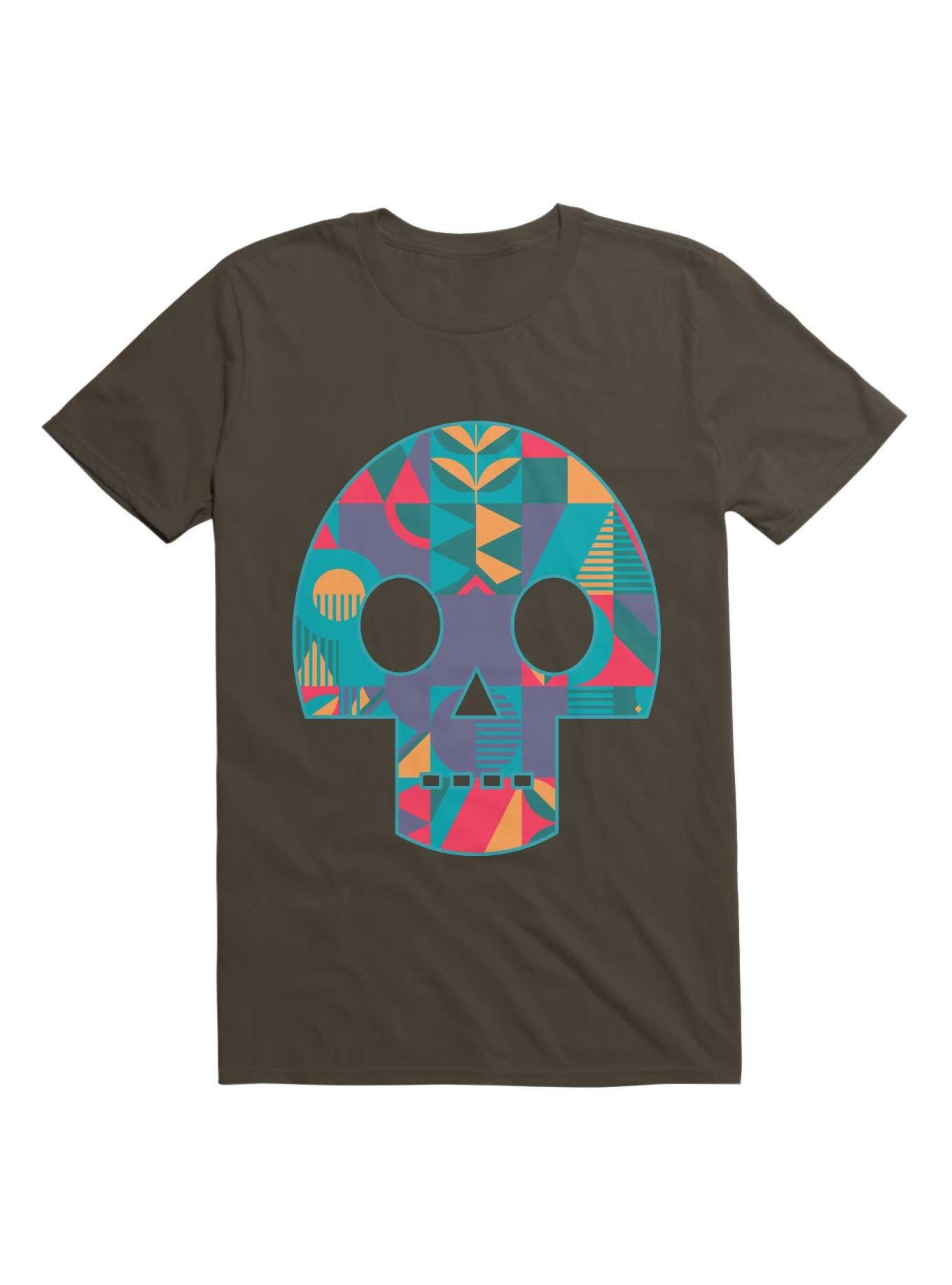 Geometric Abstract Skull T-Shirt, DARK CHOCOLATE, hi-res