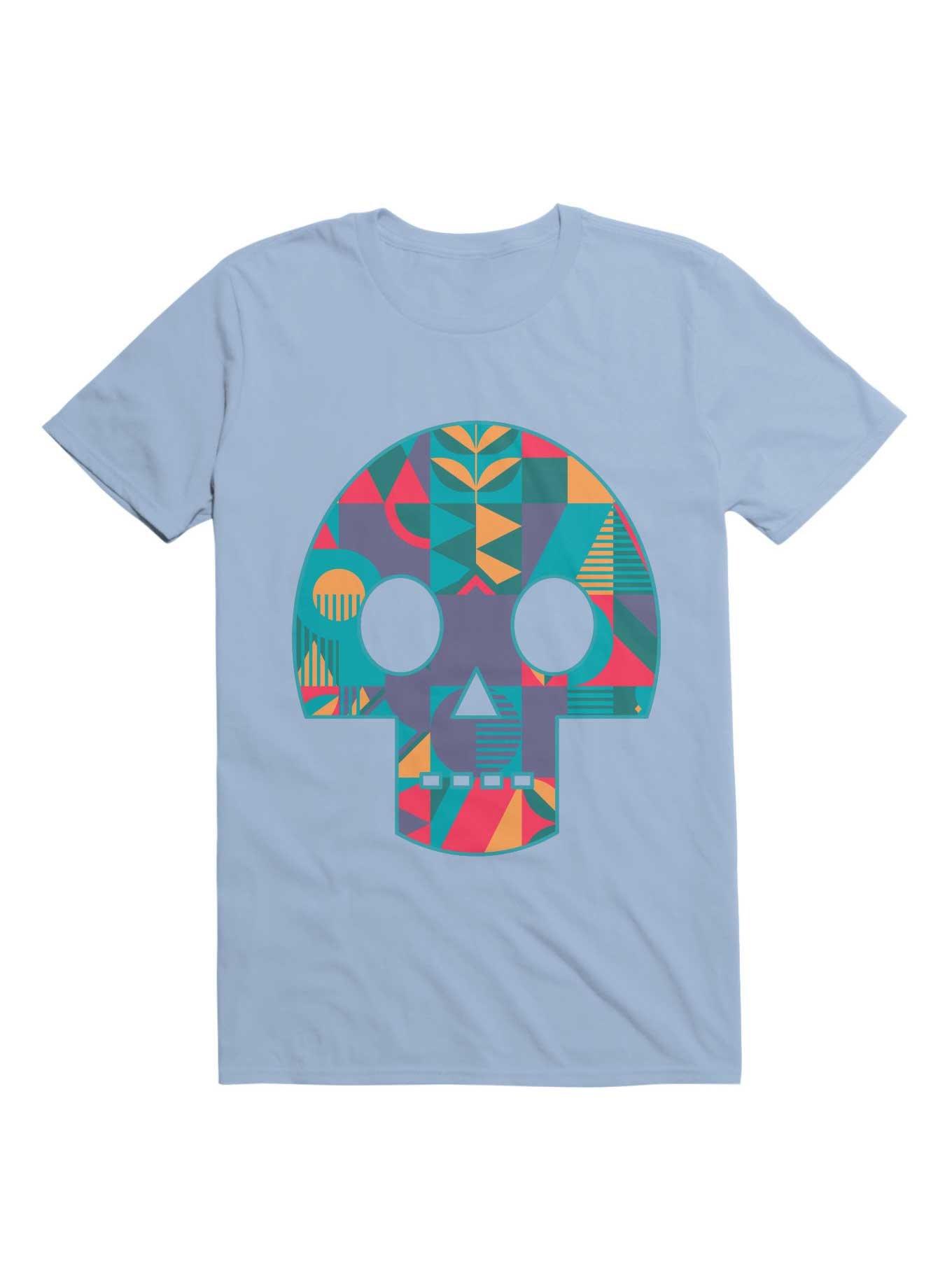 Geometric Abstract Skull T-Shirt, LIGHT BLUE, hi-res