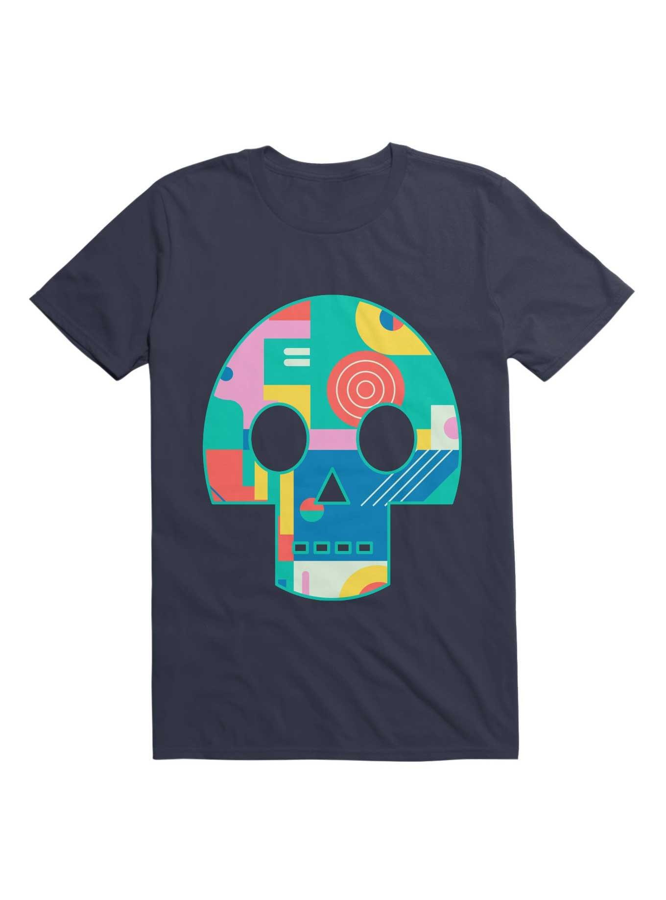 Geometric Memphis Skull T-Shirt, NAVY, hi-res