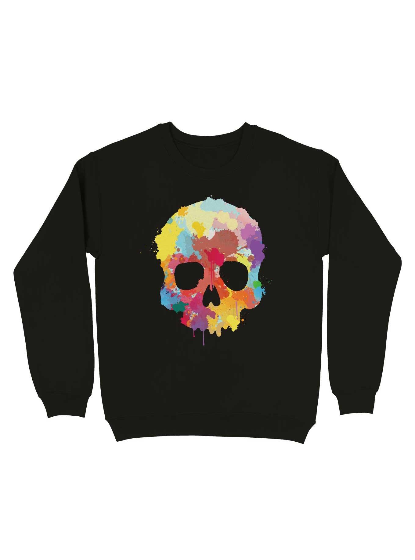 Expressive Colorful Skull Sweatshirt, BLACK, hi-res