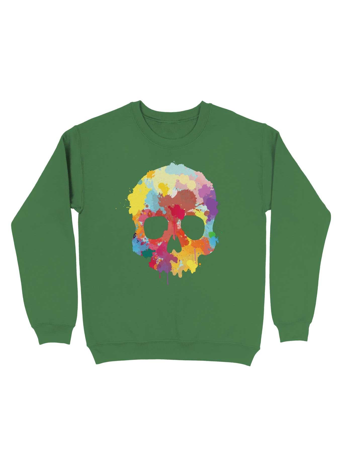 Expressive Colorful Skull Sweatshirt, IRISH GREEN, hi-res