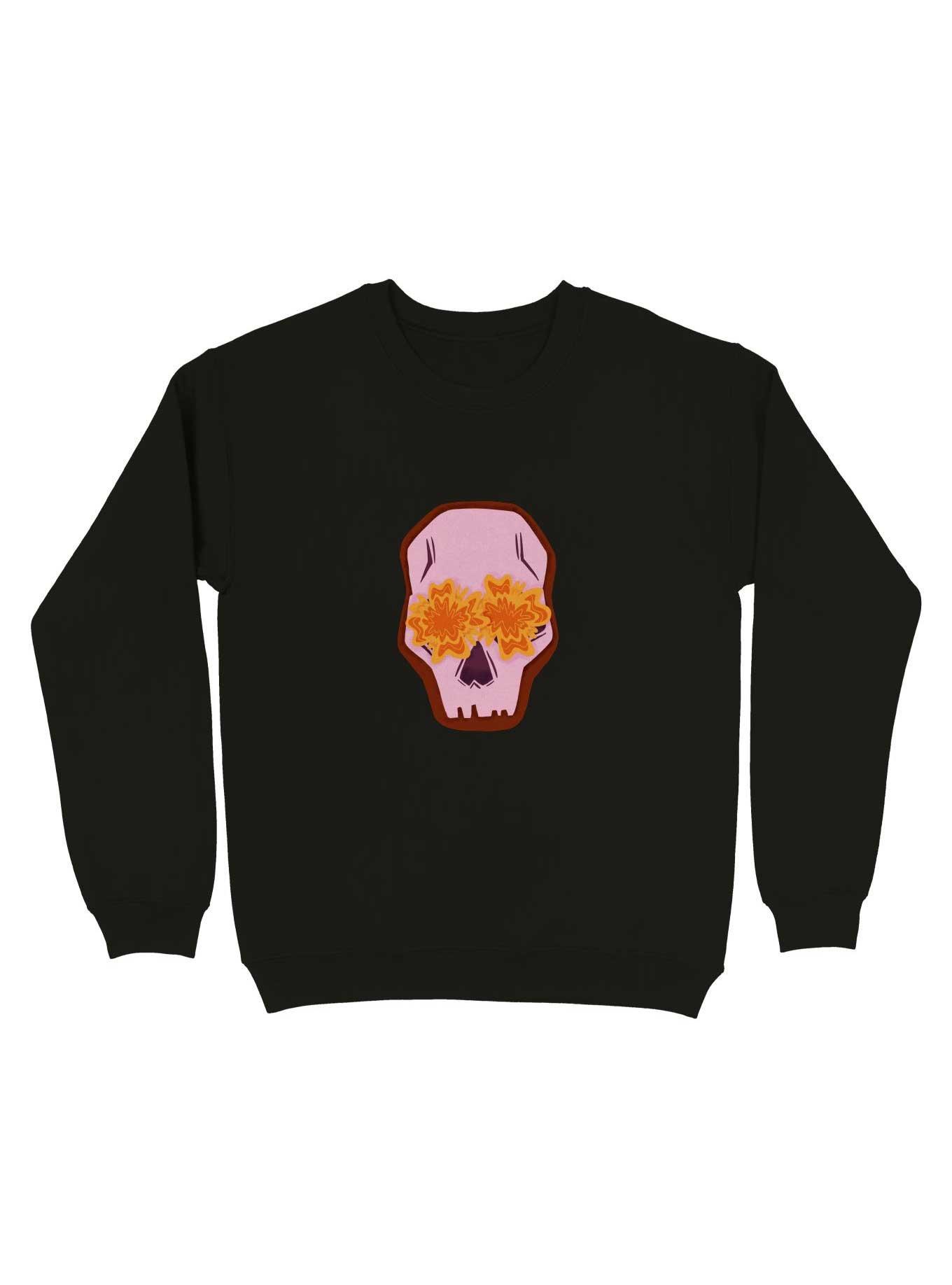 Flowers Skull Sweatshirt, BLACK, hi-res