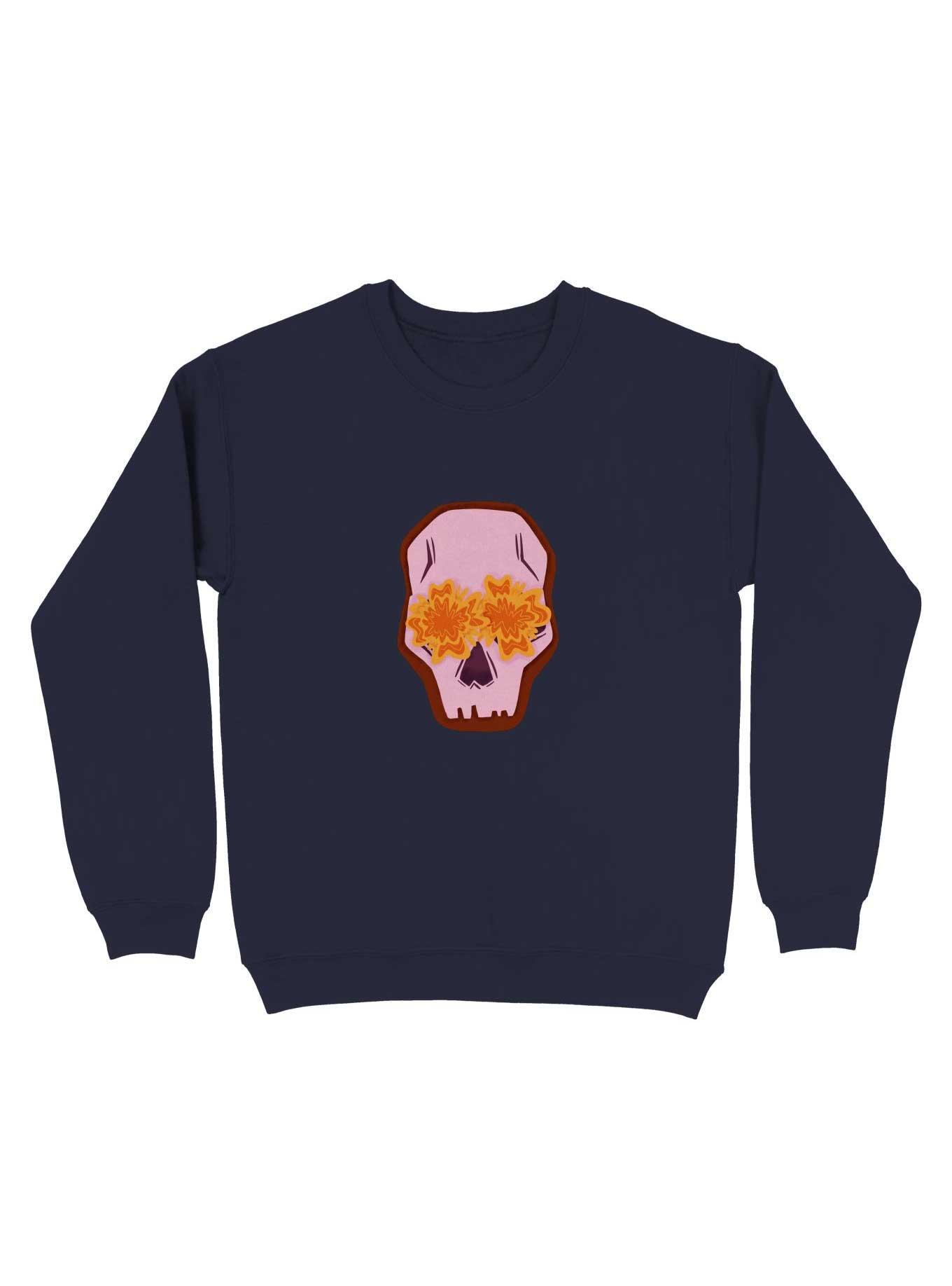 Flowers Skull Sweatshirt, NAVY, hi-res