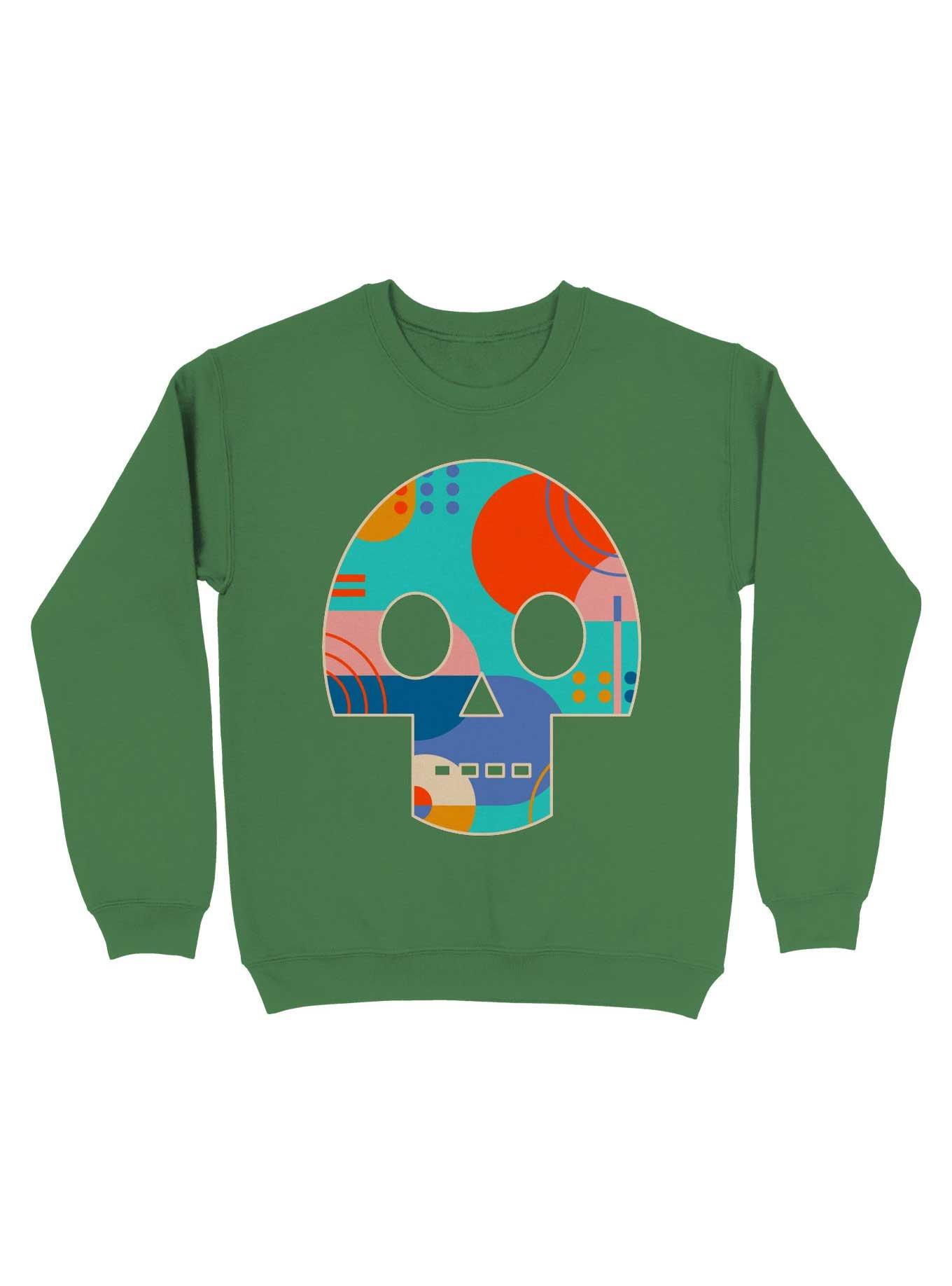Geometric Abstract Memphis Skull Sweatshirt, IRISH GREEN, hi-res