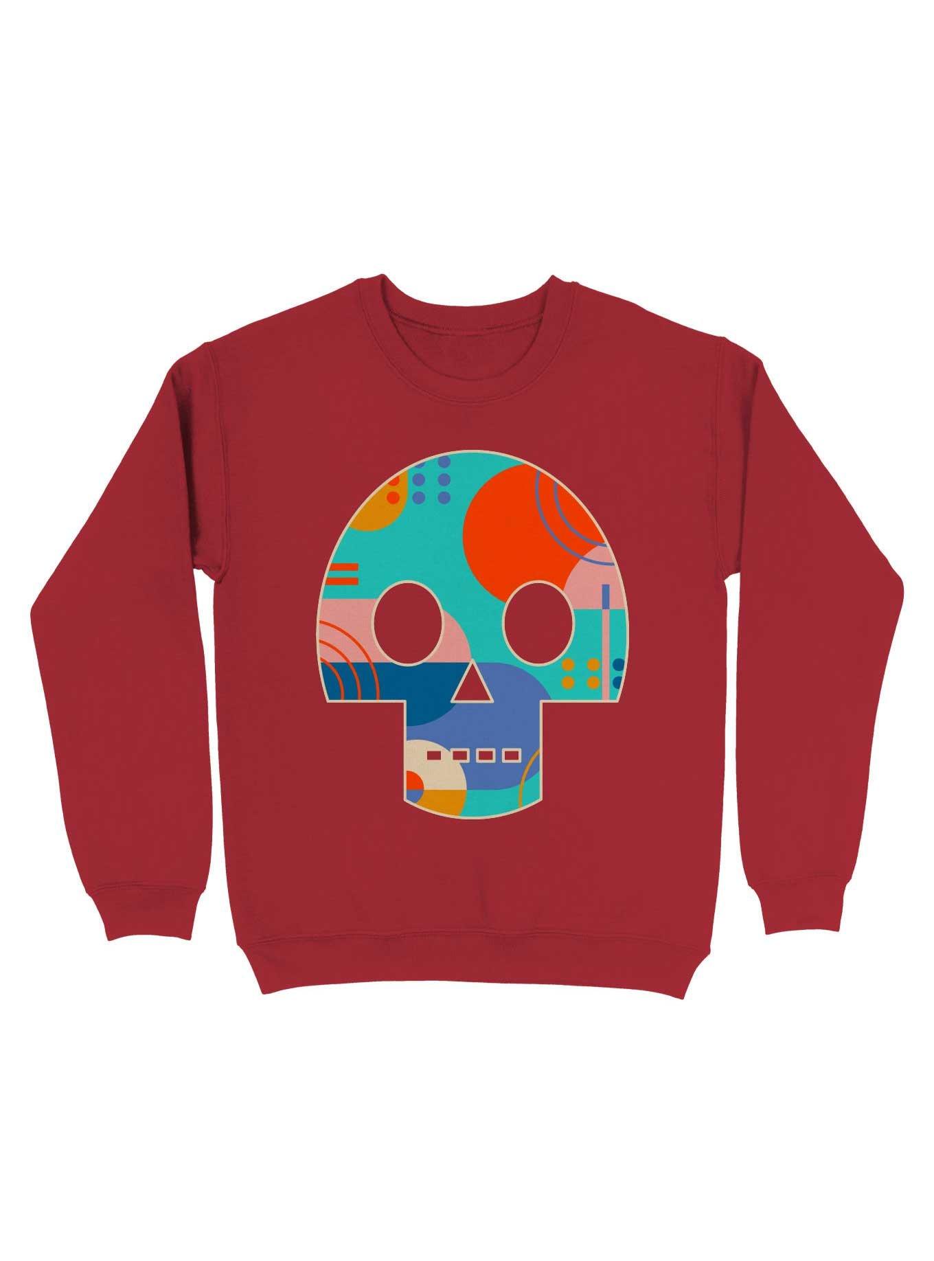 Geometric Abstract Memphis Skull Sweatshirt, RED, hi-res