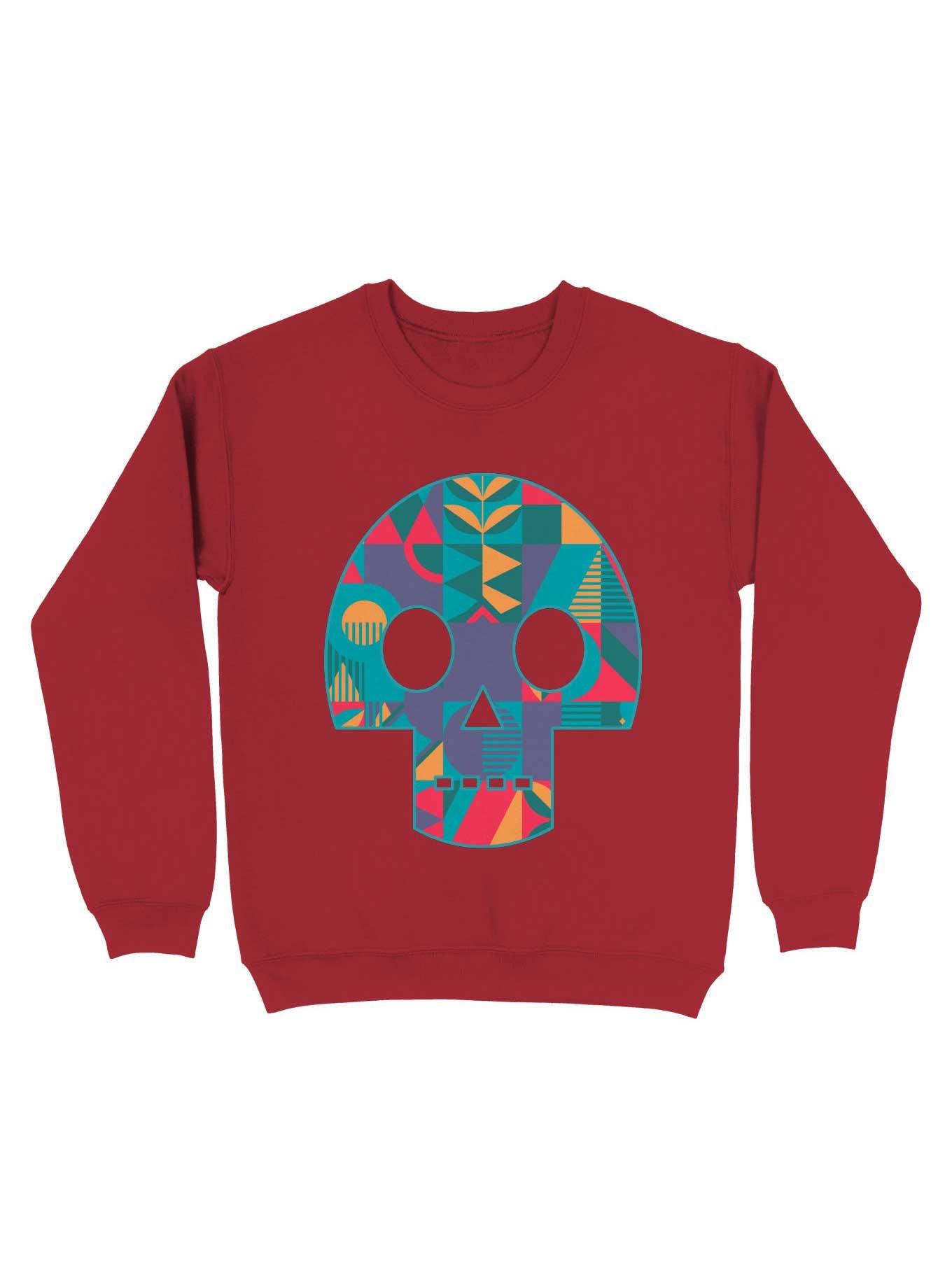 Geometric Abstract Skull Sweatshirt, RED, hi-res