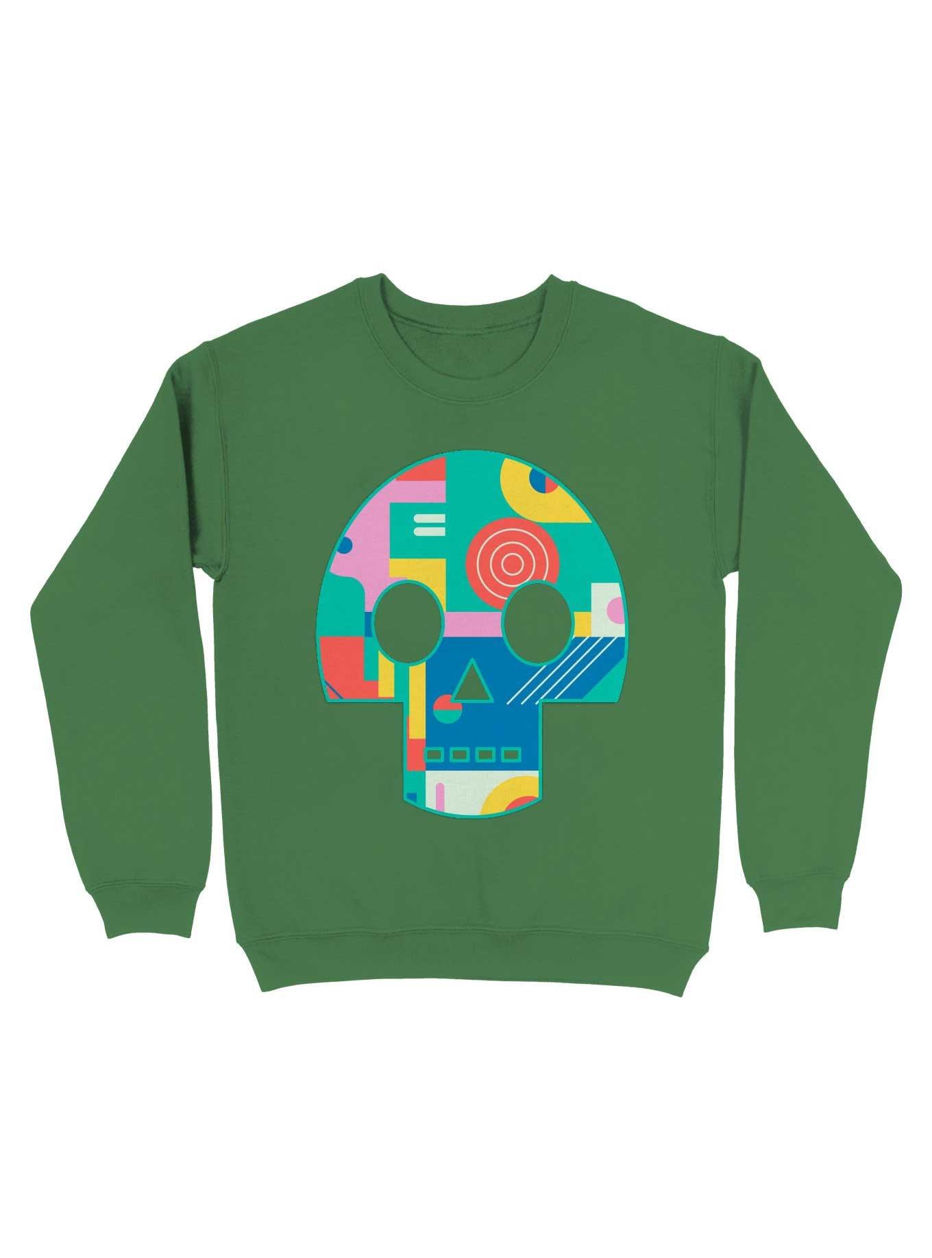 Geometric Memphis Skull Sweatshirt, IRISH GREEN, hi-res