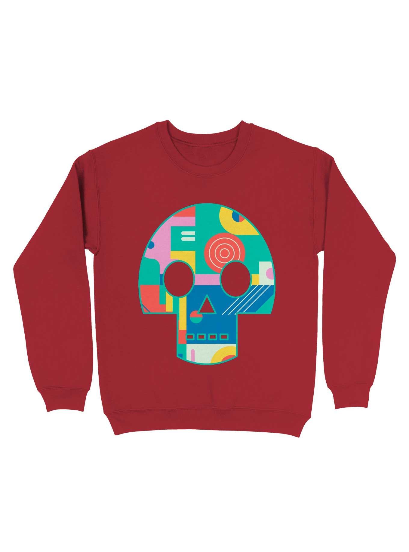Geometric Memphis Skull Sweatshirt, RED, hi-res