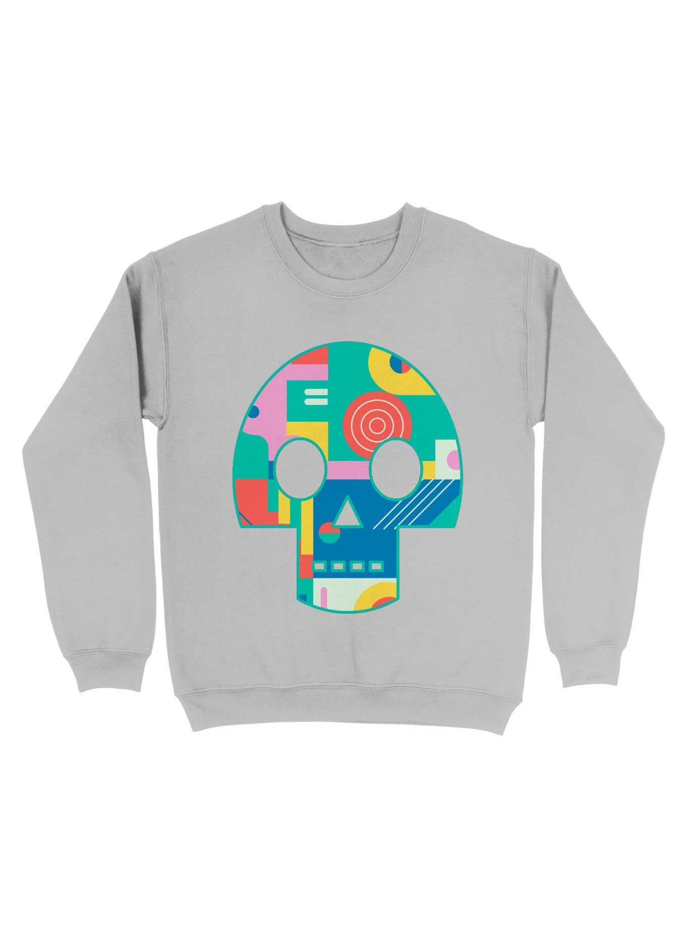 Geometric Memphis Skull Sweatshirt, SPORT GRAY, hi-res