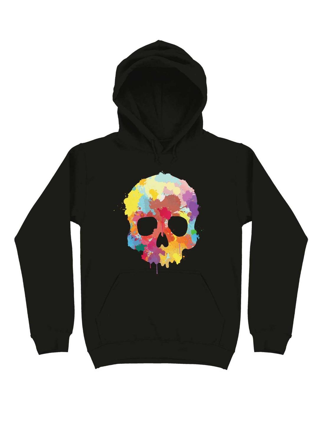 Expressive Colorful Skull Hoodie, BLACK, hi-res