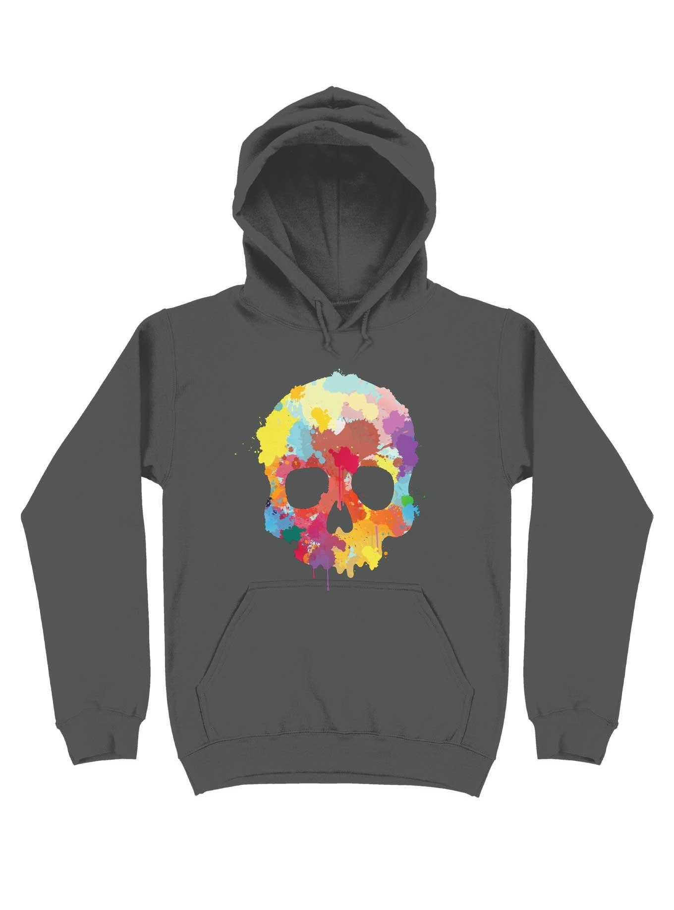 Expressive Colorful Skull Hoodie, CHARCOAL, hi-res