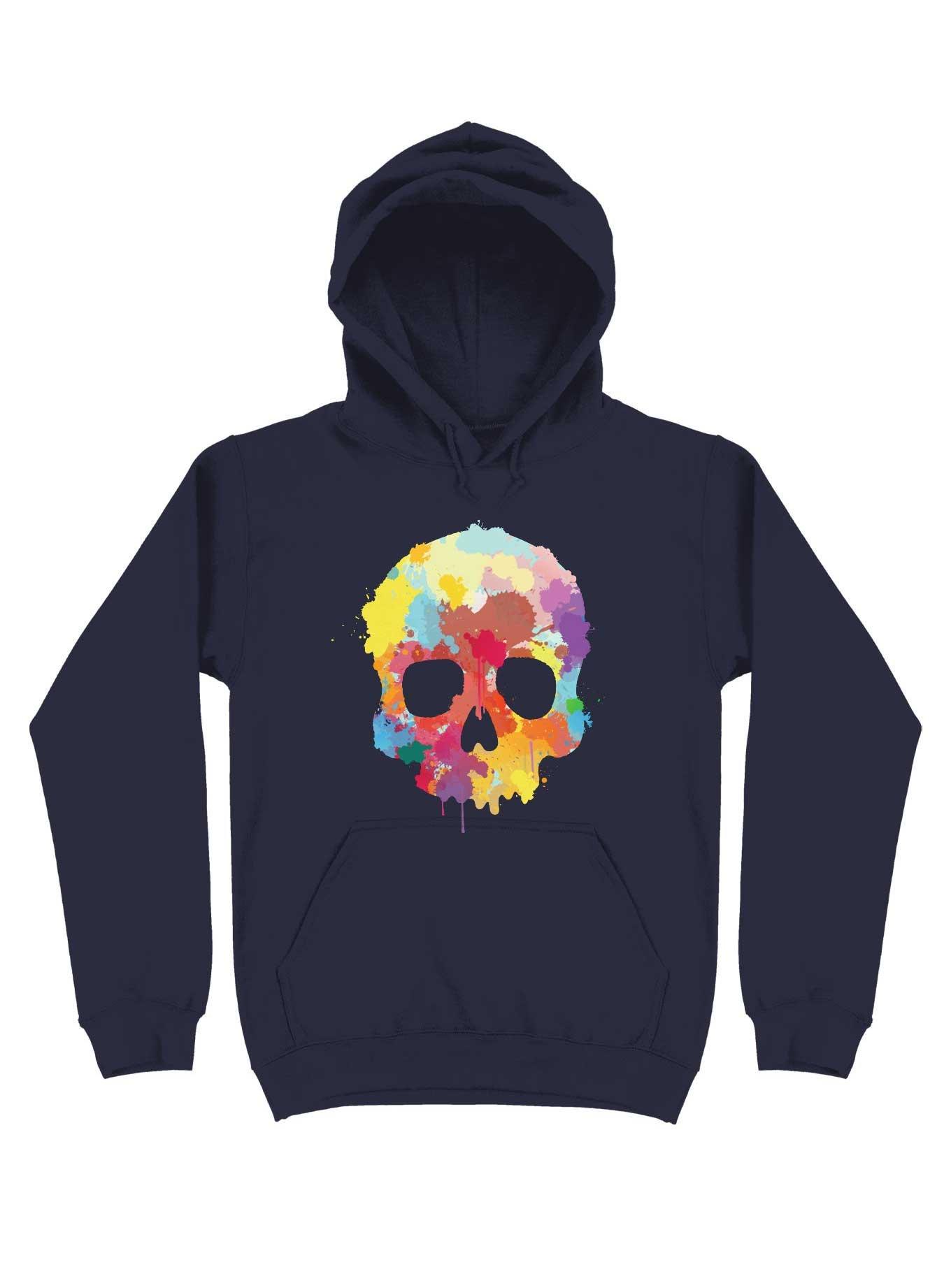 Expressive Colorful Skull Hoodie, NAVY, hi-res