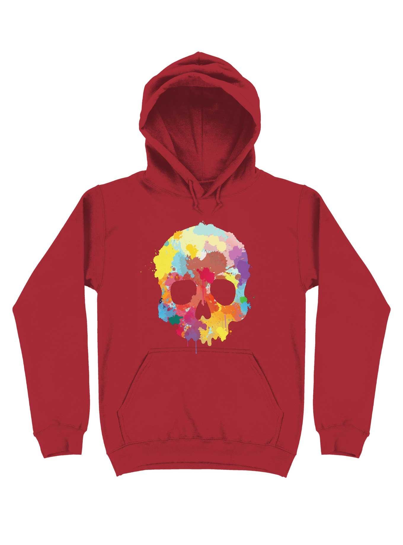 Expressive Colorful Skull Hoodie, RED, hi-res