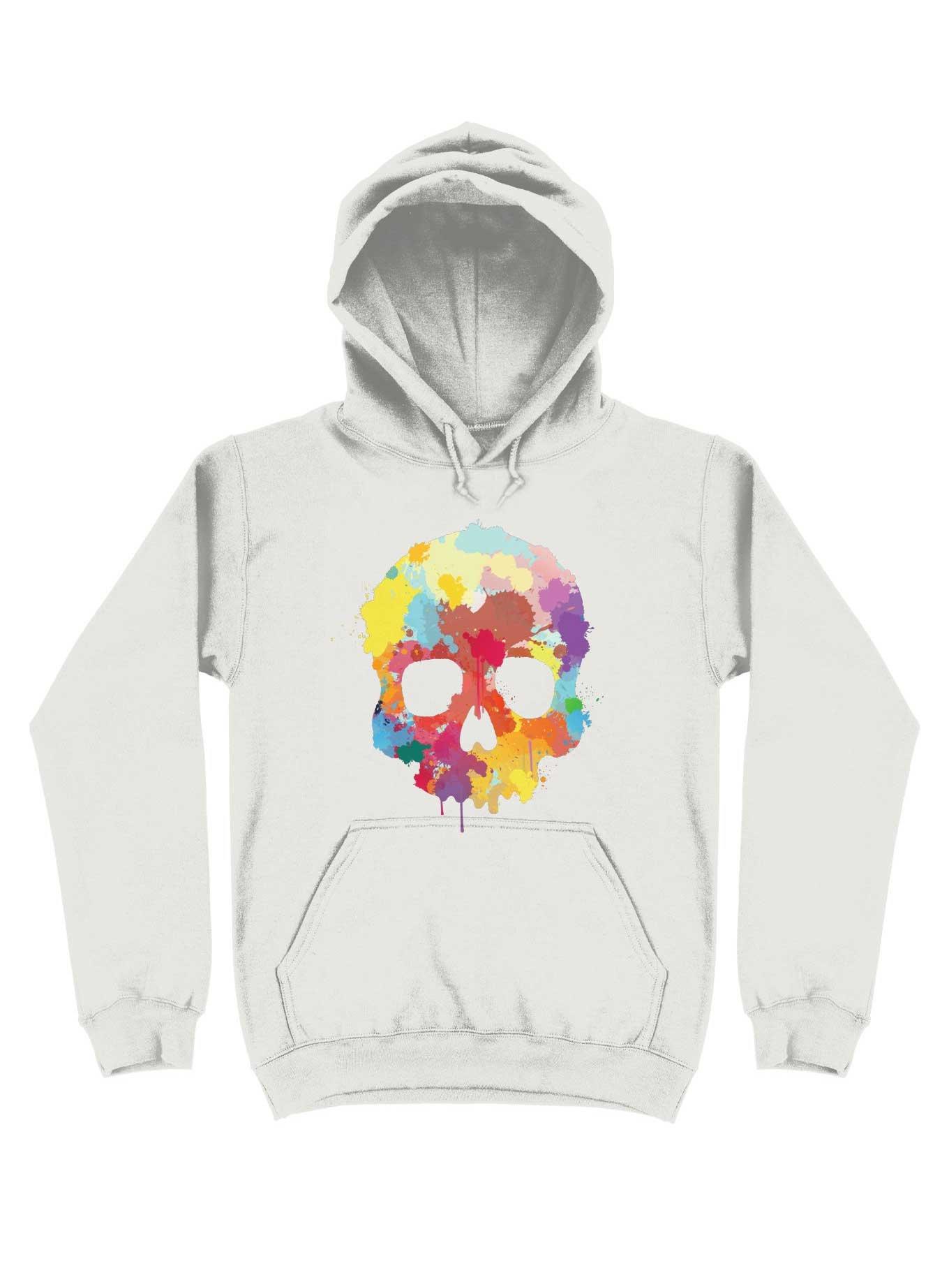 Expressive Colorful Skull Hoodie, WHITE, hi-res