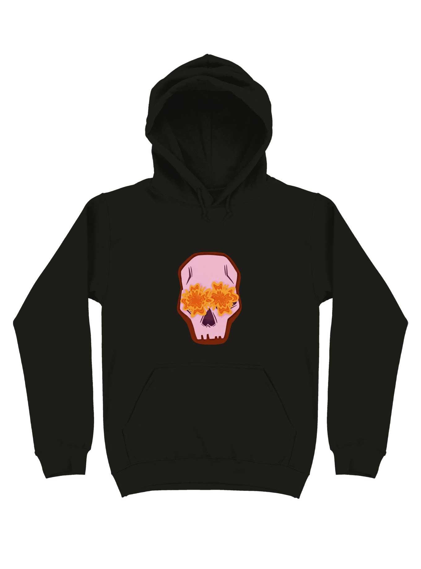 Flowers Skull Hoodie, BLACK, hi-res