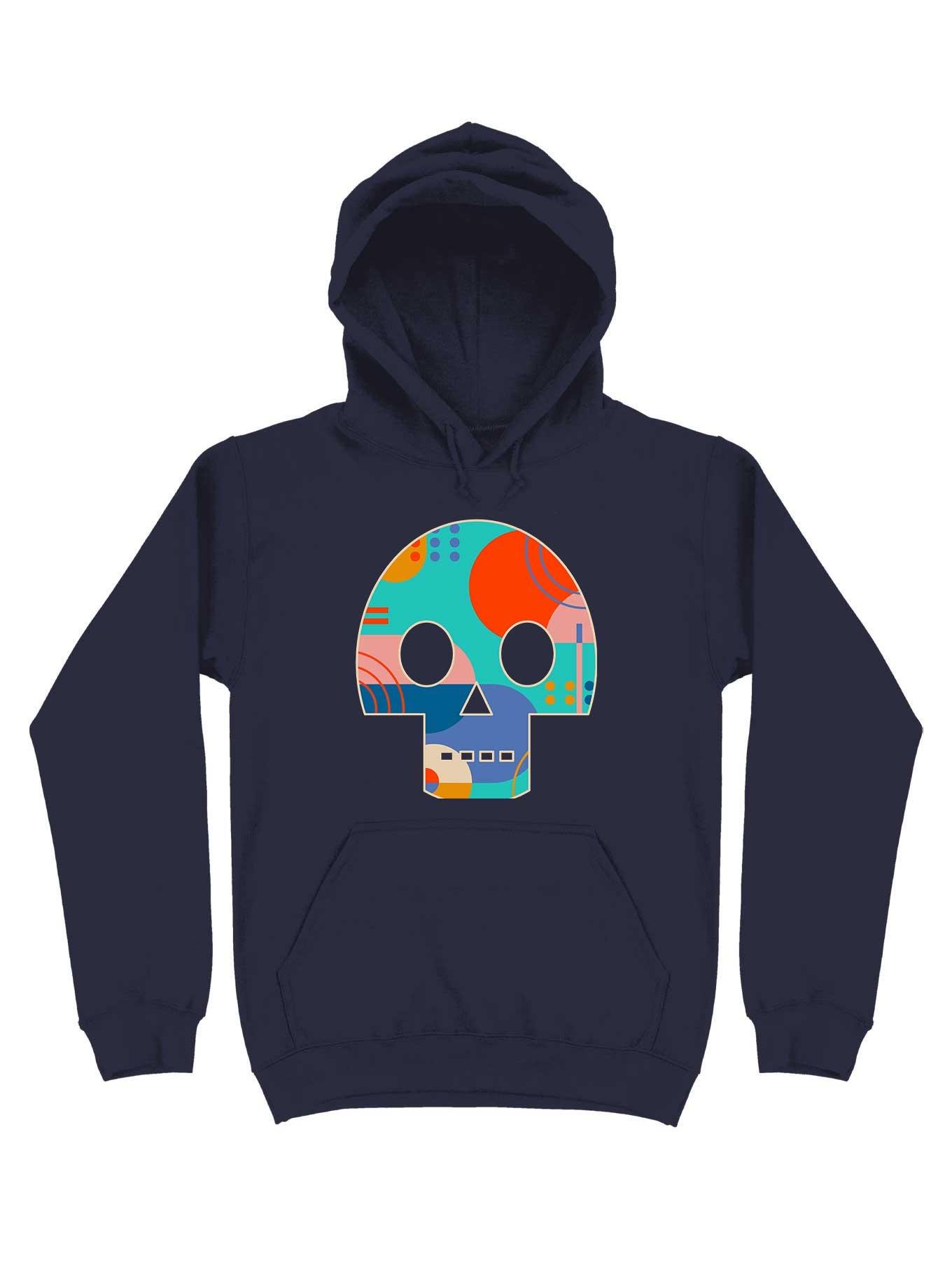 Geometric Abstract Memphis Skull Hoodie, NAVY, hi-res