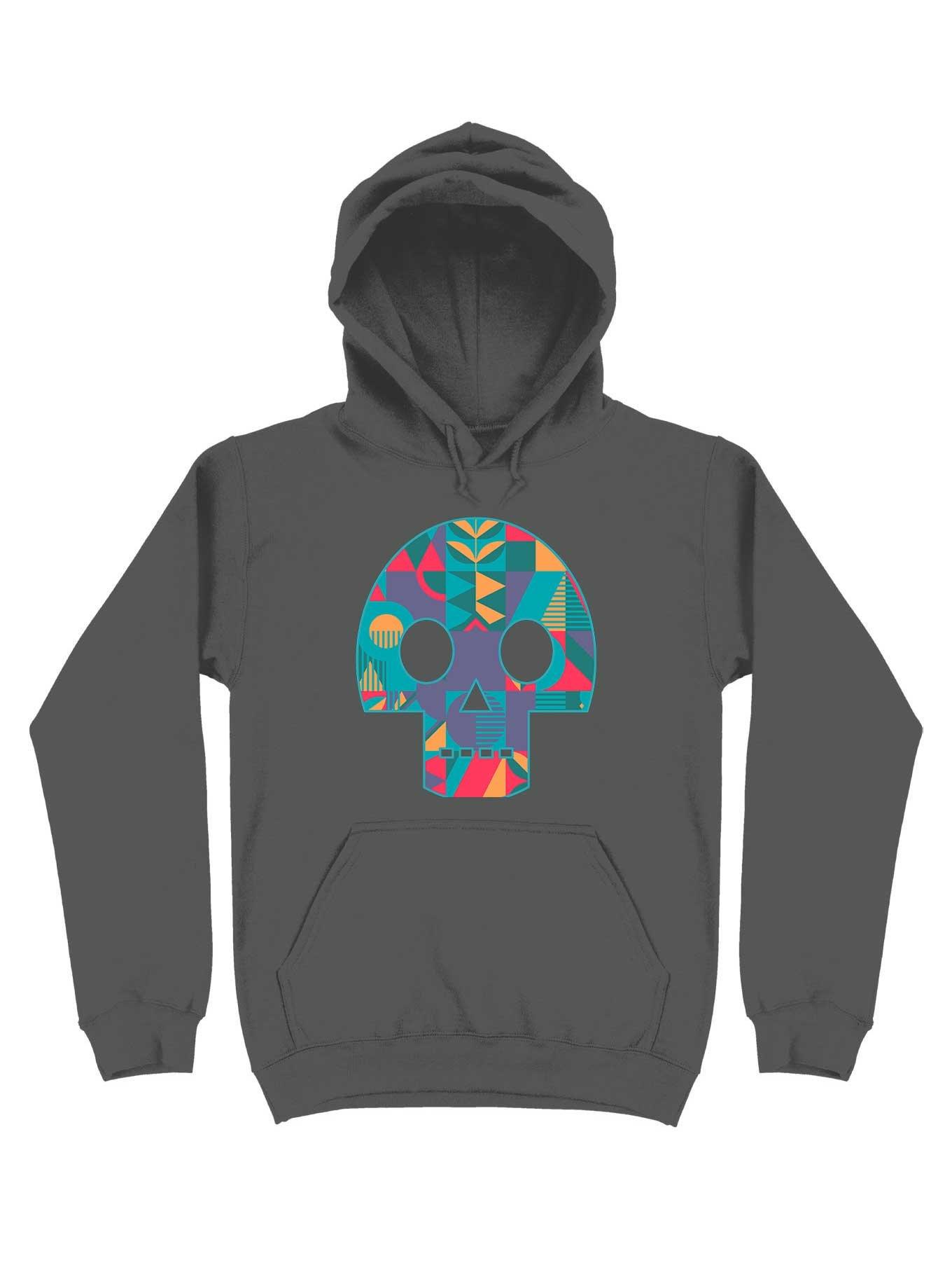 Geometric Abstract Skull Hoodie, CHARCOAL, hi-res