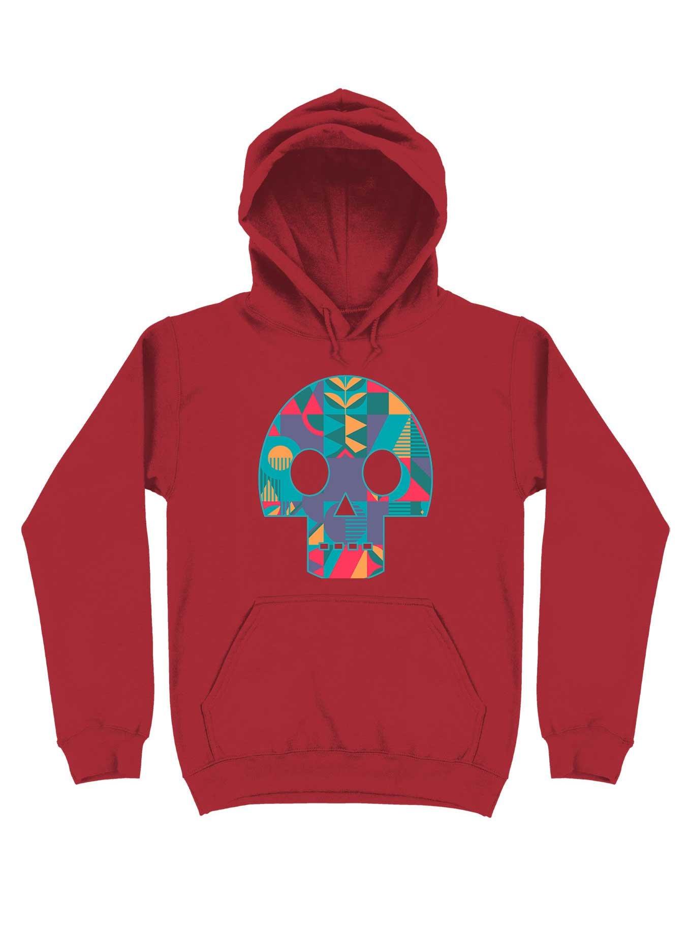 Geometric Abstract Skull Hoodie, RED, hi-res