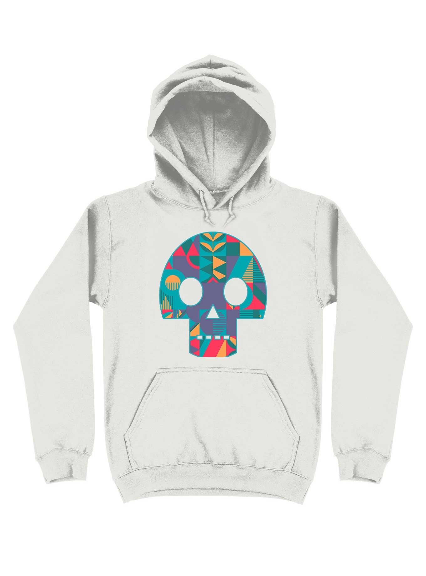Geometric Abstract Skull Hoodie, WHITE, hi-res