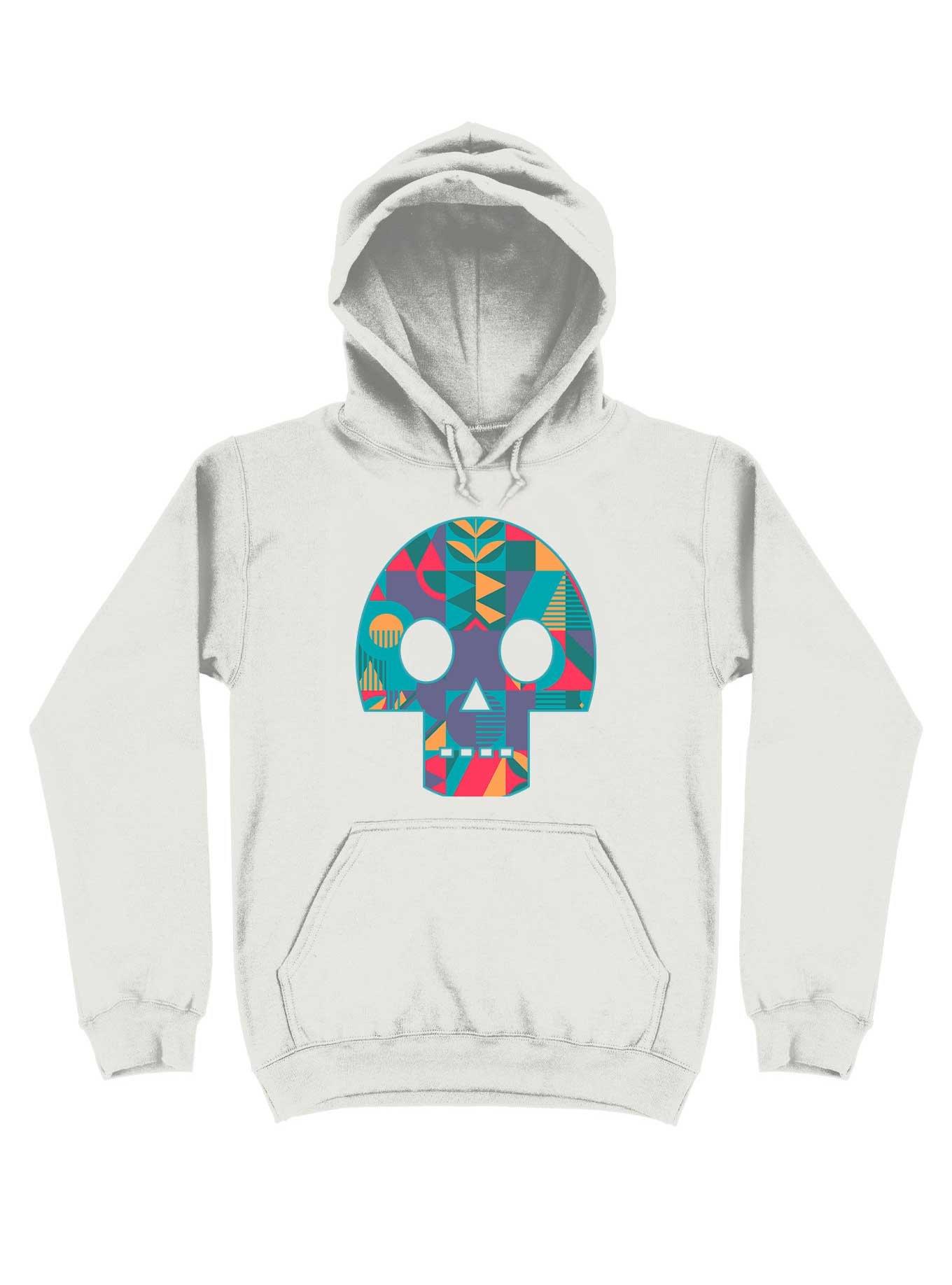 Geometric Abstract Skull Hoodie, WHITE, hi-res