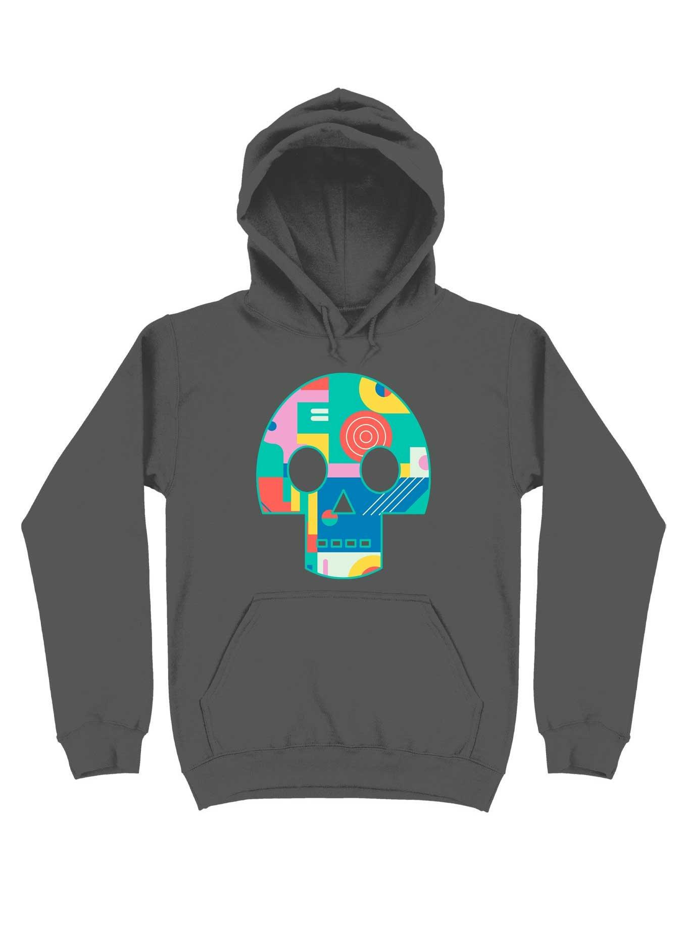 Geometric Memphis Skull Hoodie, CHARCOAL, hi-res