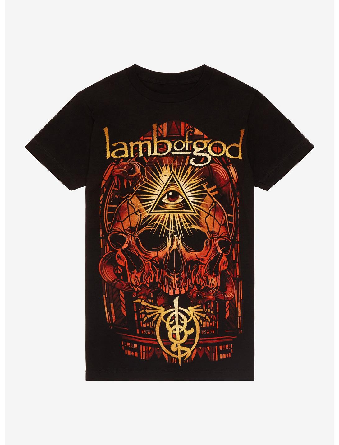 Lamb Of God Skull Stained Glass Boyfriend Fit Girls T-Shirt, BLACK, hi-res