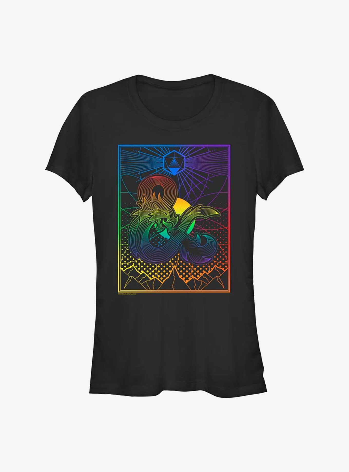 Dungeons & Dragons Dice Gradient Landscape Pride T-Shirt, BLACK, hi-res