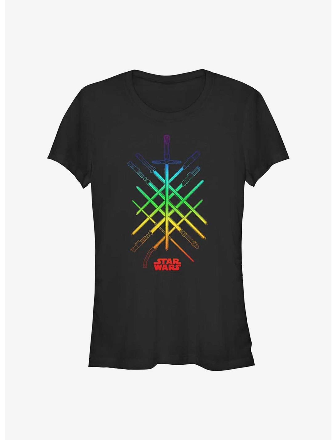 Star Wars Rainbow Lightsabers Pride T-Shirt, BLACK, hi-res