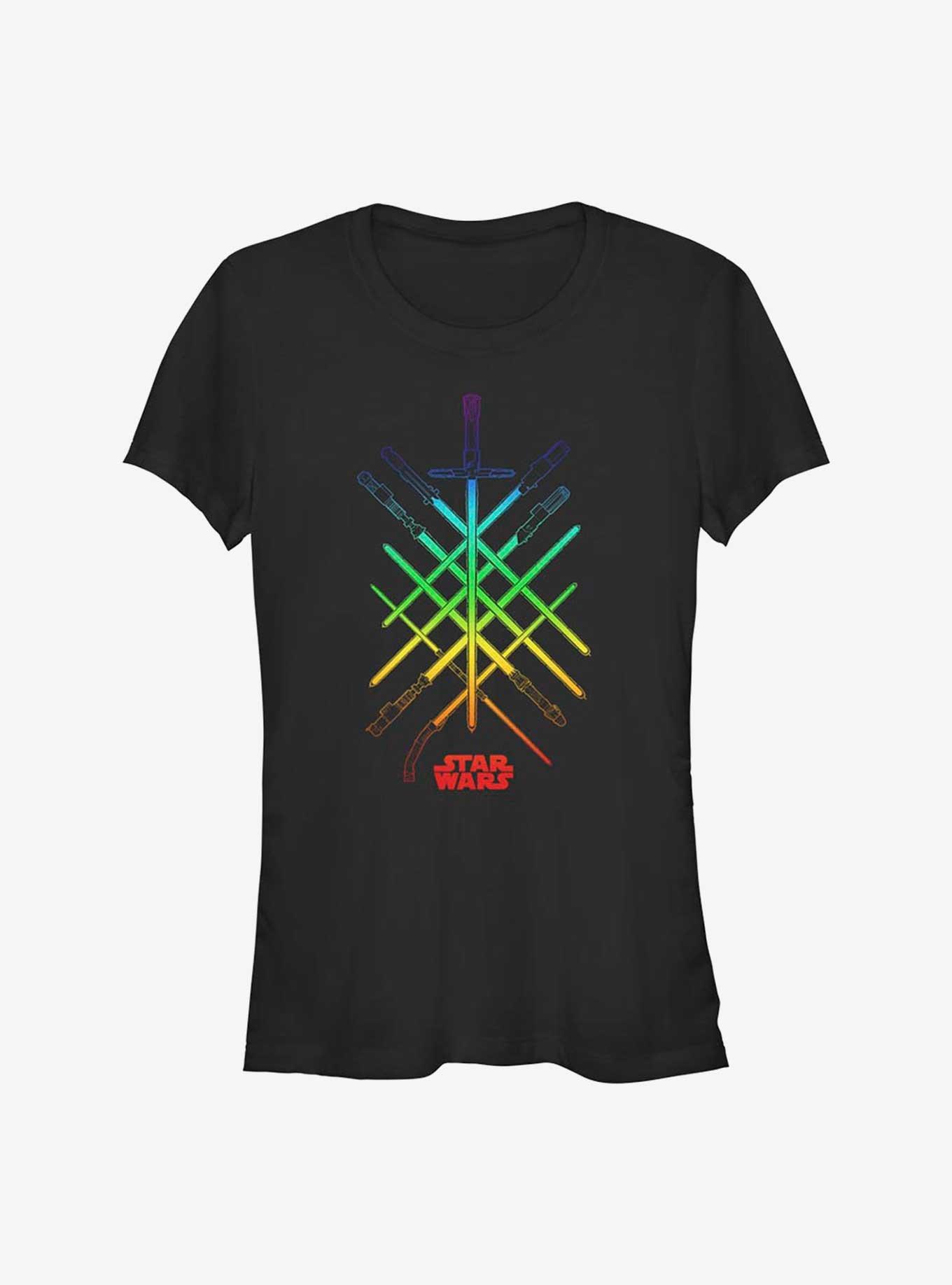 Star Wars Rainbow Lightsabers Pride T-Shirt, BLACK, hi-res