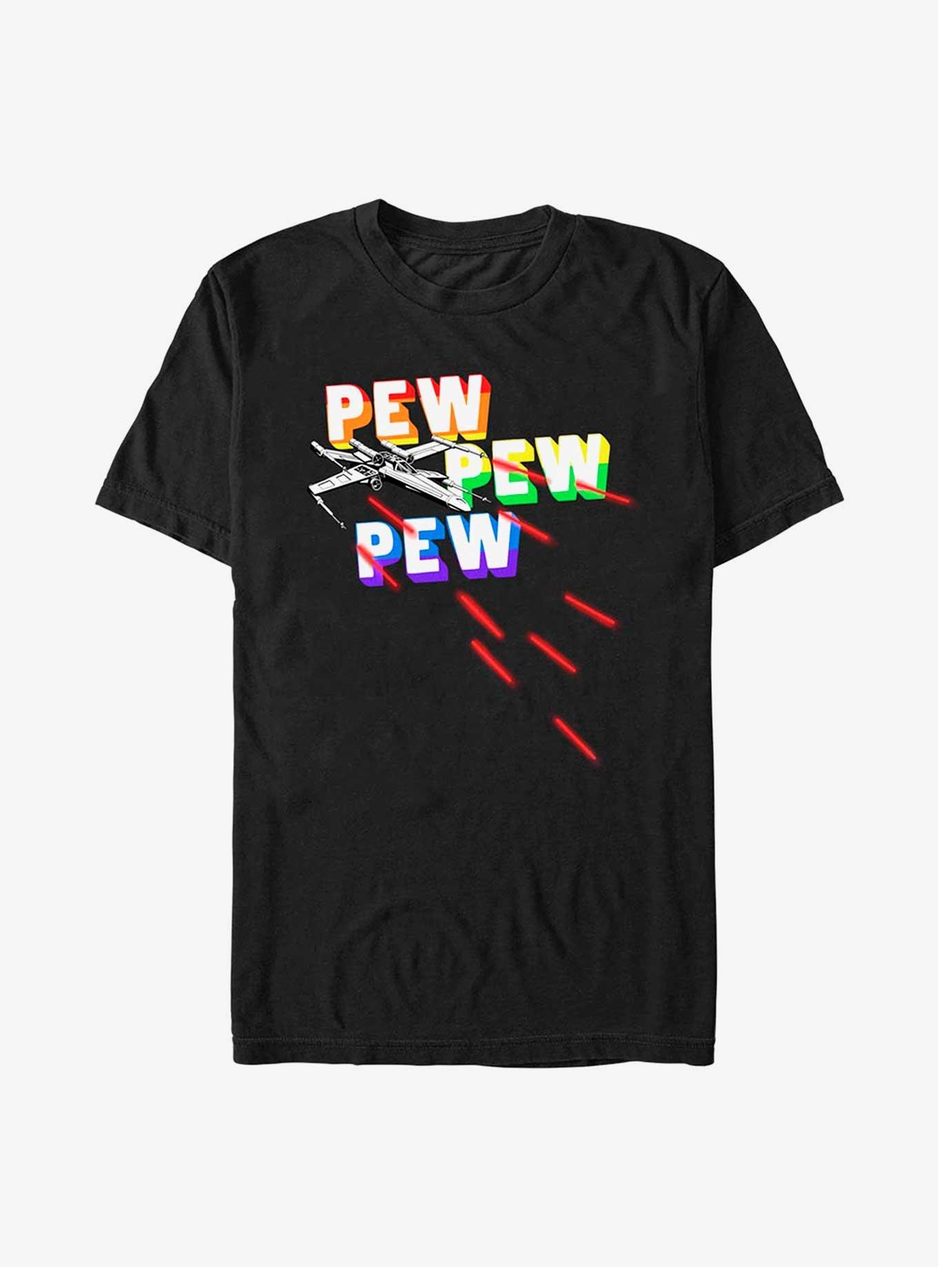 Star Wars Pew Pew Rainbows Pride T-Shirt, BLACK, hi-res