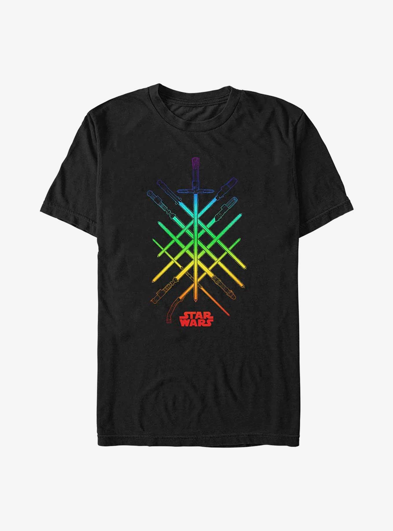 Star Wars Rainbow Lightsabers Pride T-Shirt, BLACK, hi-res
