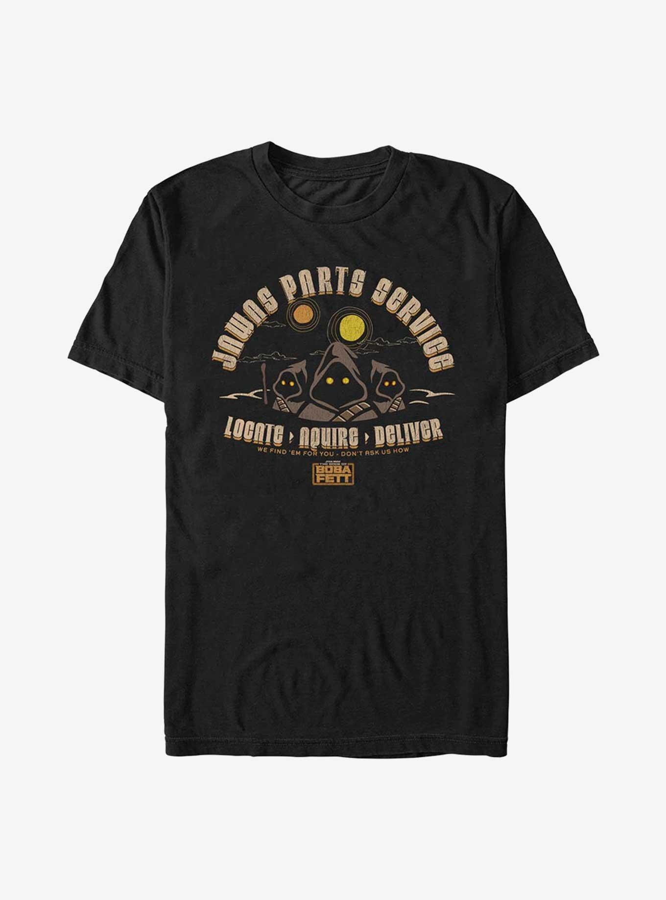 Star Wars The Book of Boba Fett Jawas Parts Service T-Shirt, BLACK, hi-res