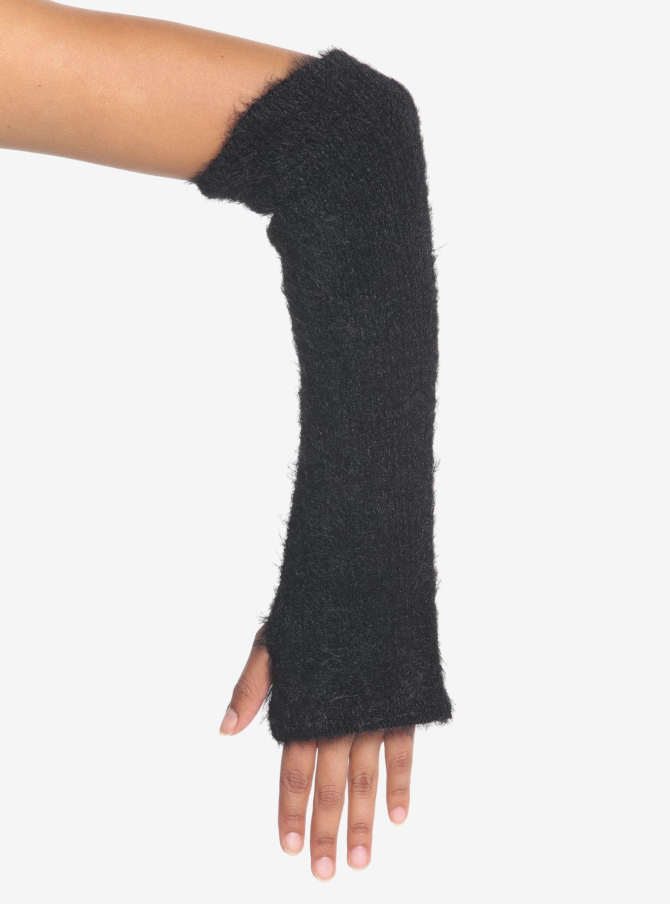 Black Fuzzy Arm Warmers, , hi-res