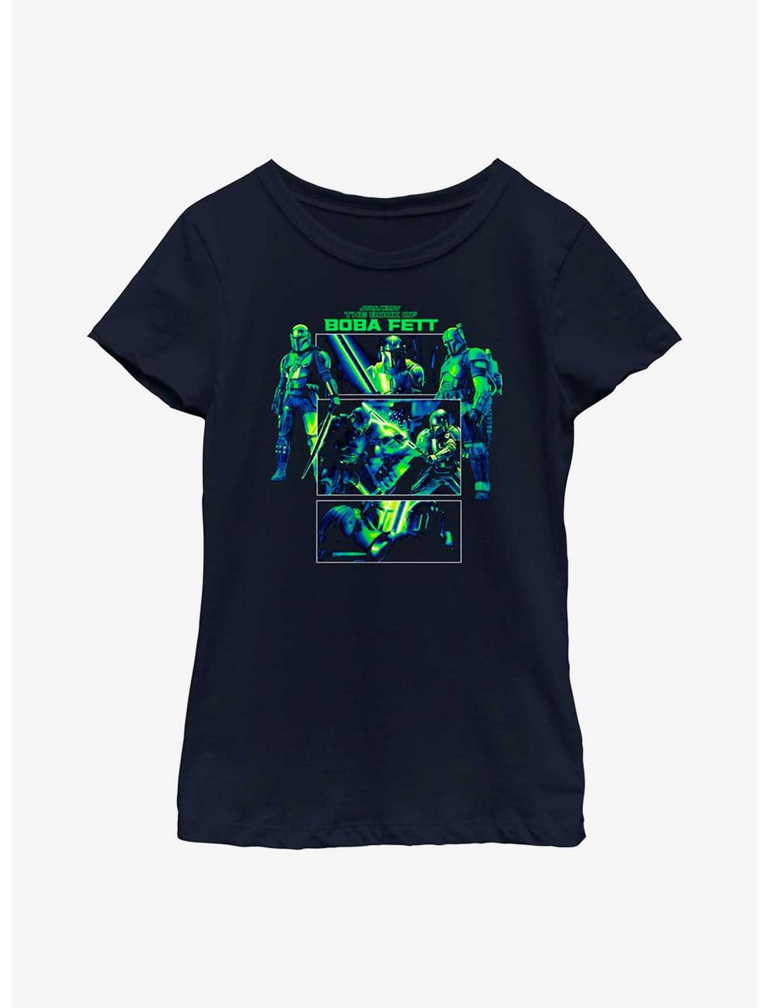 Star Wars The Book Of Boba Fett Dark Saber Sequential Youth Girls T-Shirt, NAVY, hi-res