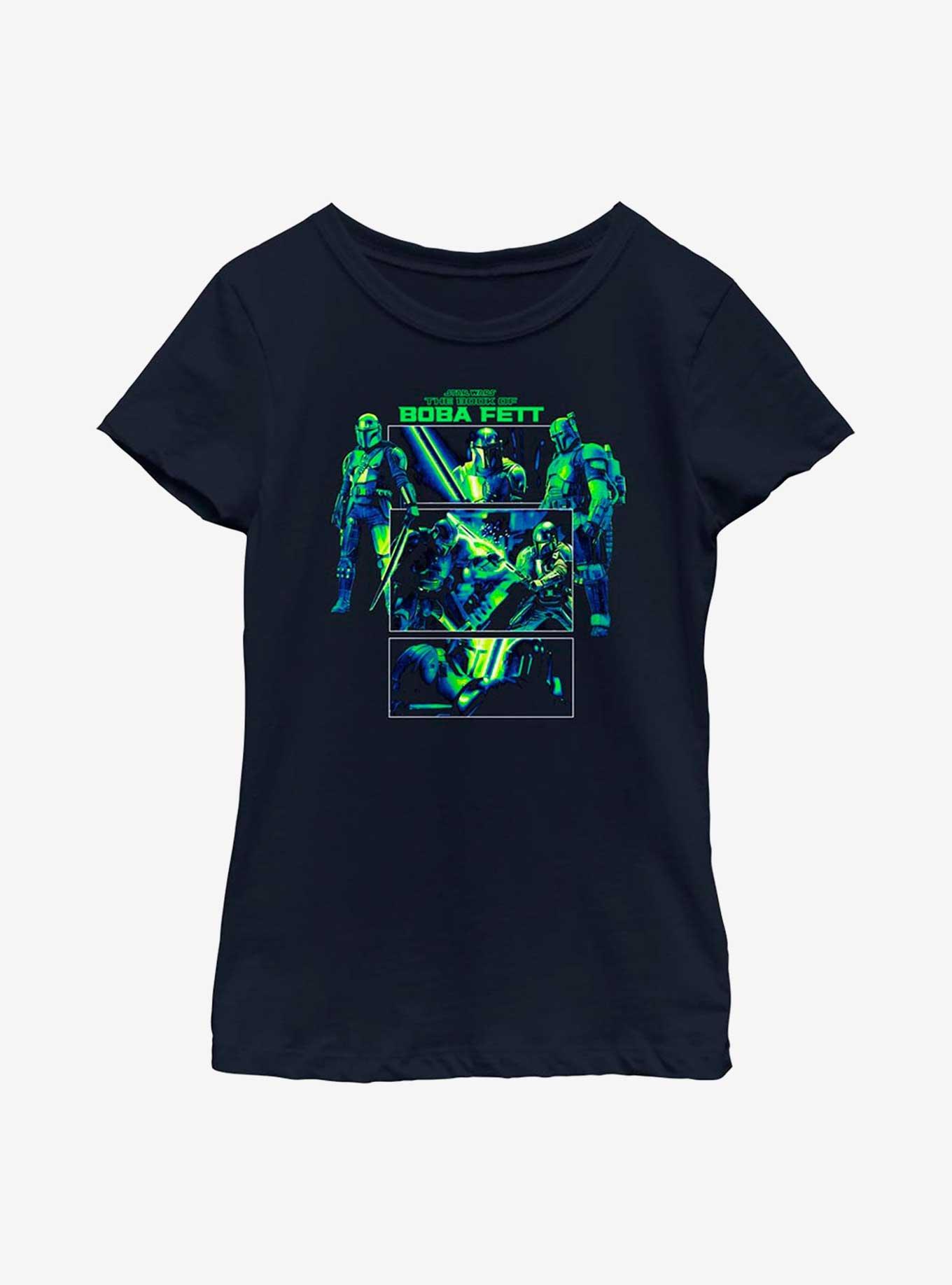 Star Wars The Book Of Boba Fett Dark Saber Sequential Youth Girls T-Shirt, NAVY, hi-res