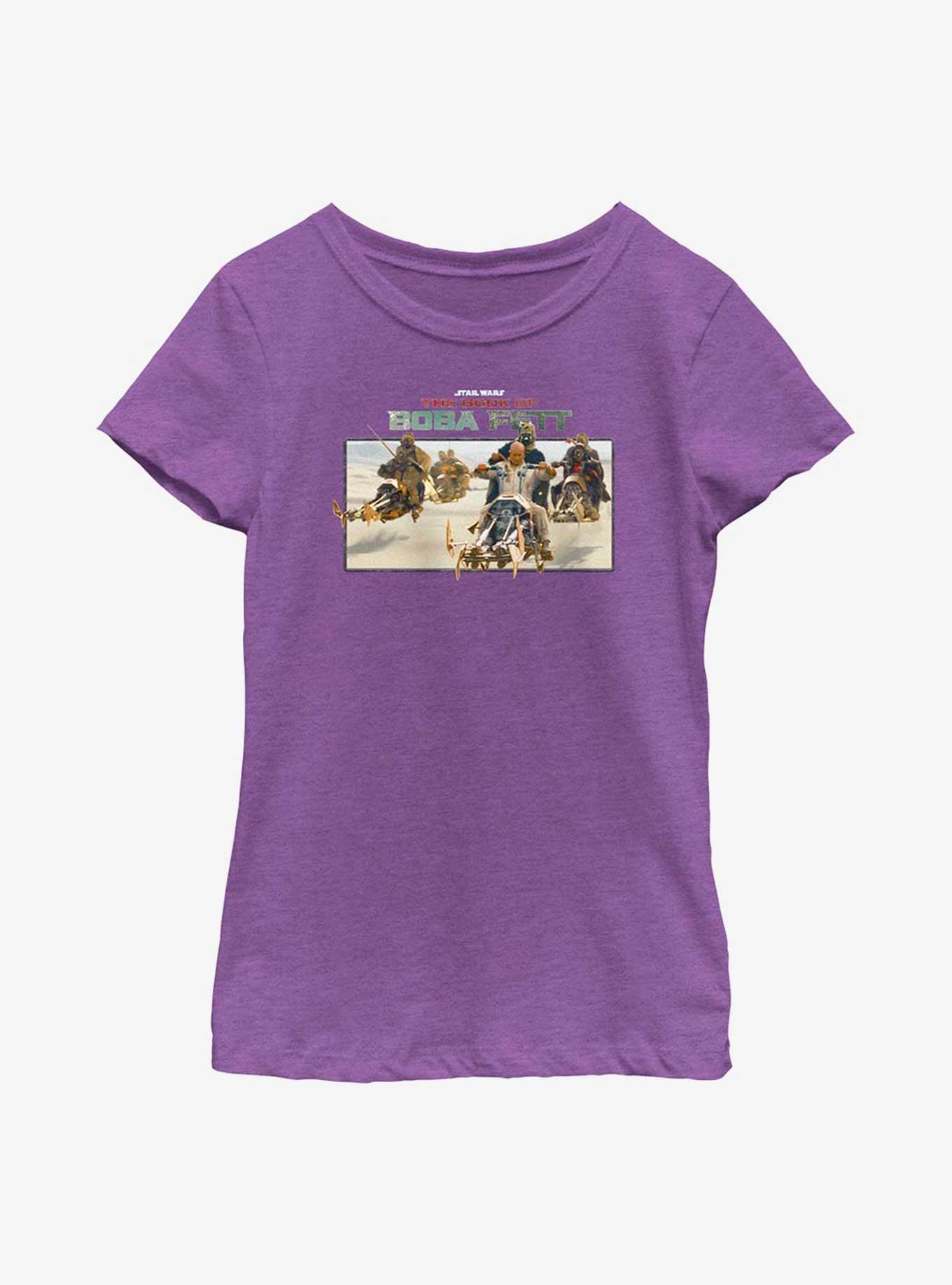 Star Wars The Book Of Boba Fett Speeder Bike Pursuit Youth Girls T-Shirt, PURPLE BERRY, hi-res