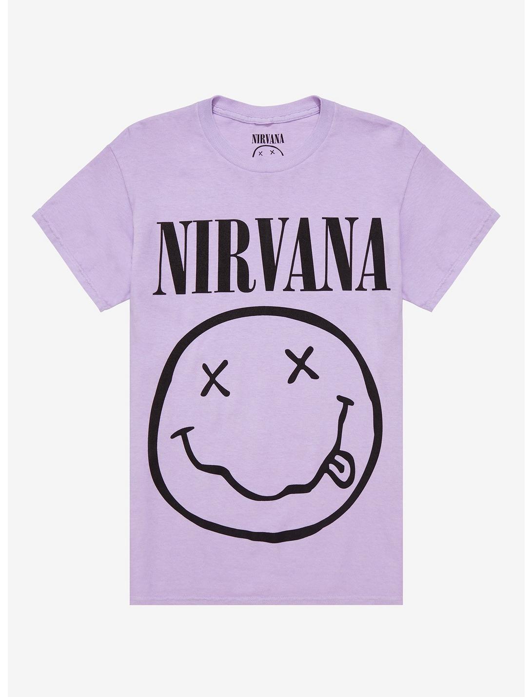 Nirvana Pastel Purple Smile Boyfriend Fit Girls T-Shirt, LAVENDER, hi-res