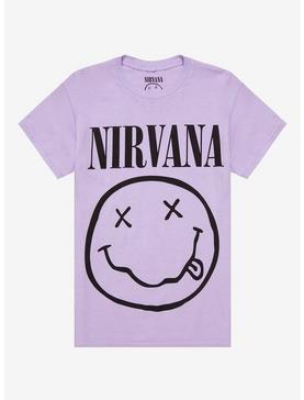 Plus Size Nirvana Pastel Purple Smile Boyfriend Fit Girls T-Shirt, , hi-res
