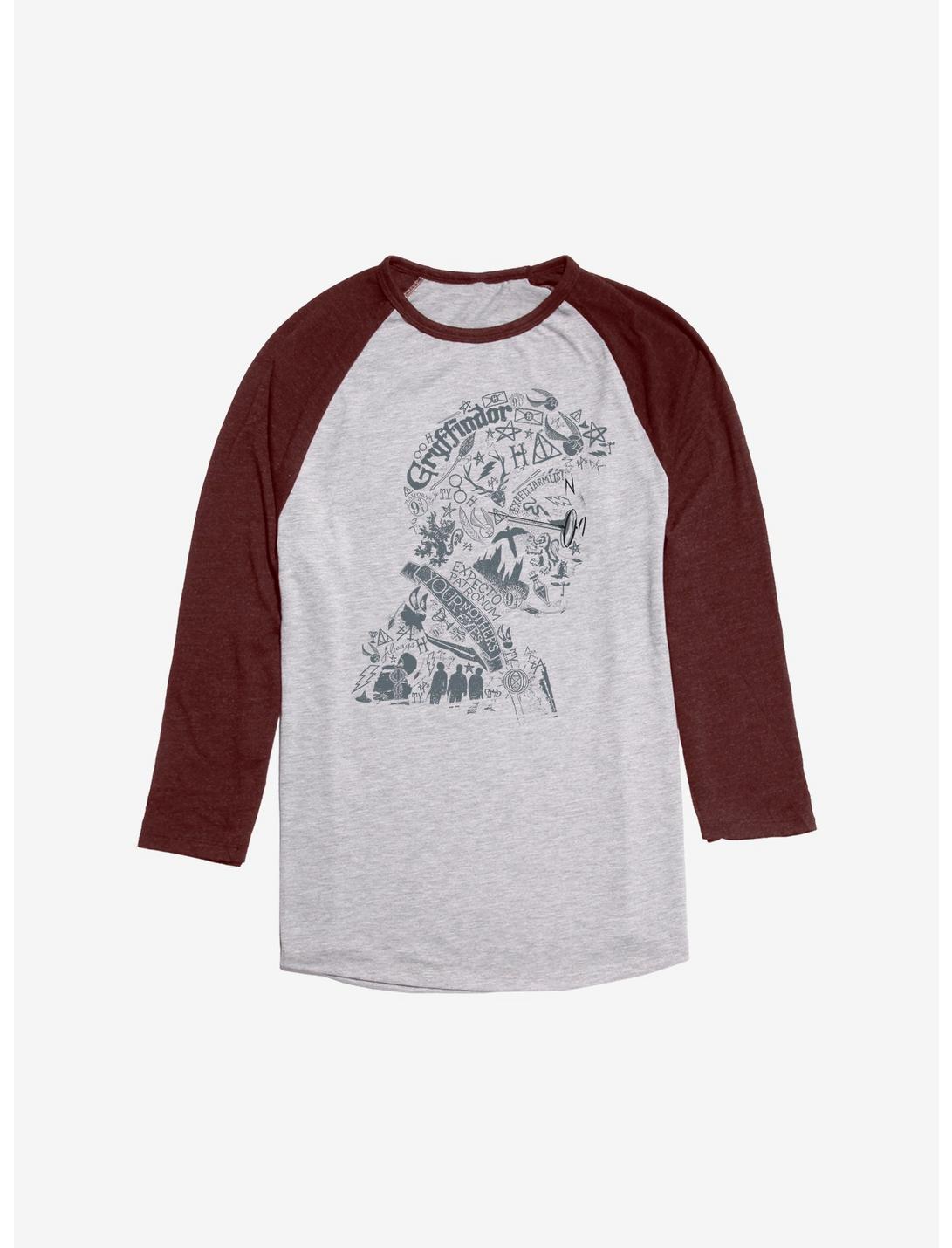 Harry Potter Portrait Fill Raglan, Ath Heather With Maroon, hi-res