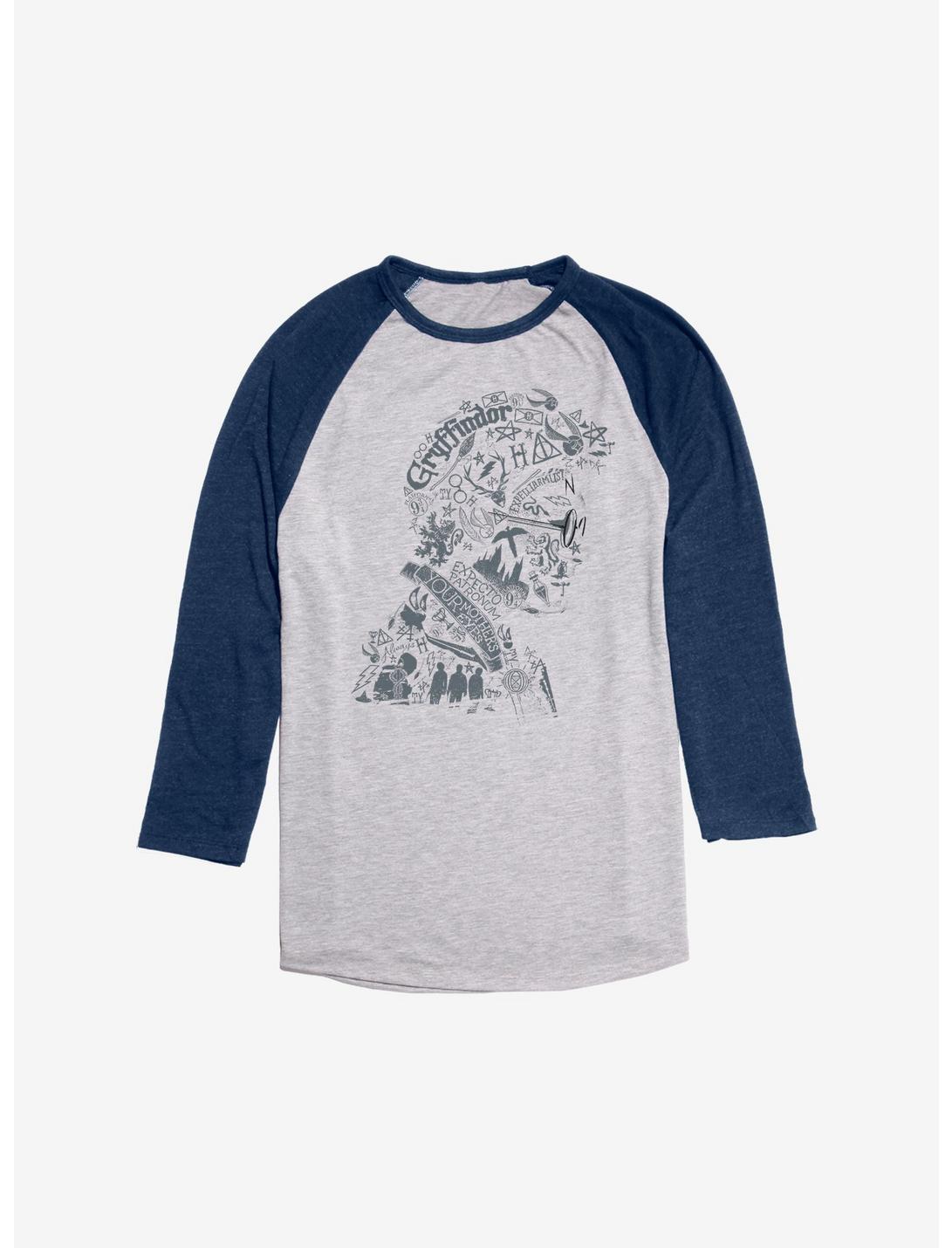 Harry Potter Portrait Fill Raglan, Ath Heather With Navy, hi-res